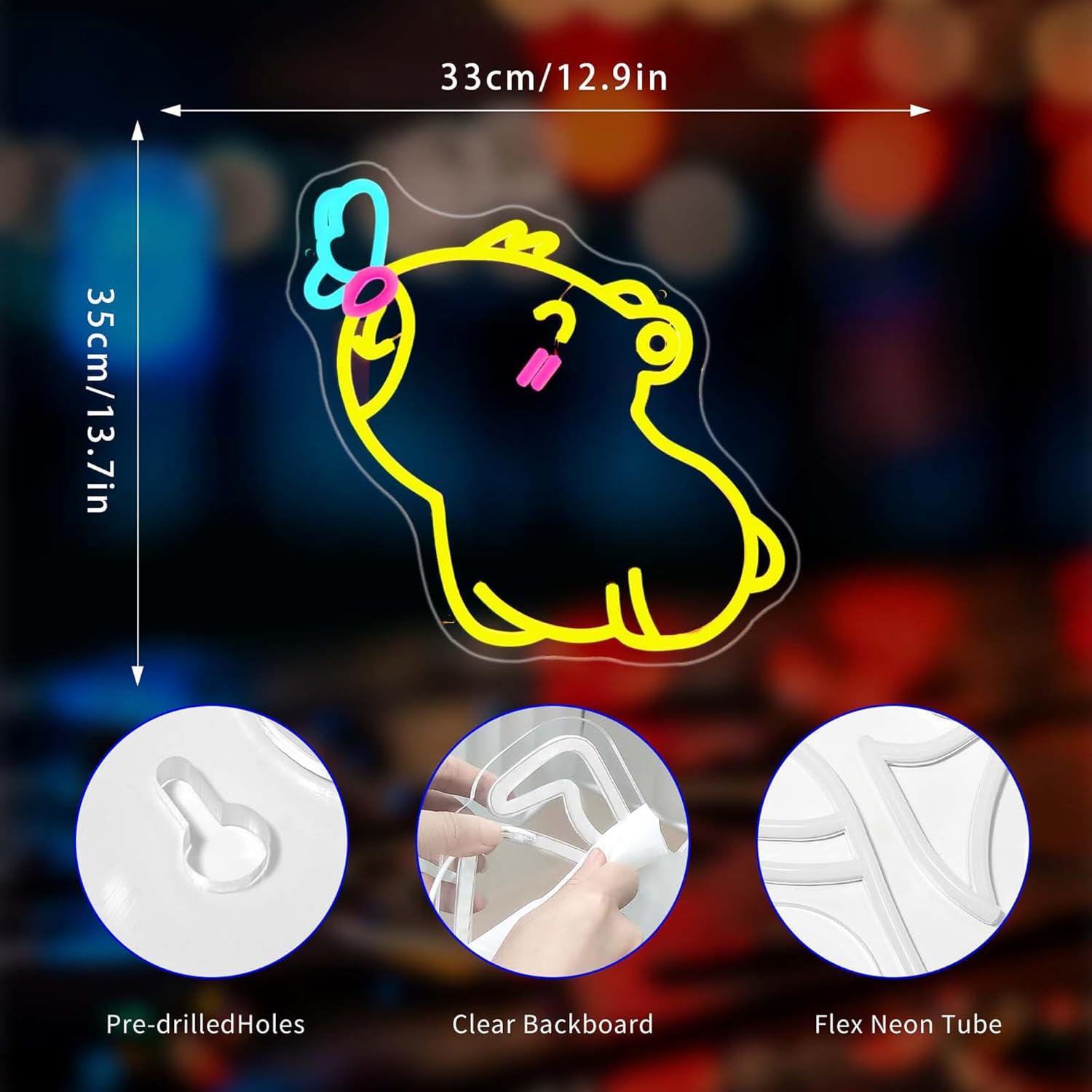 Cartel de Neón Capibara LED Amarillo para Decoración