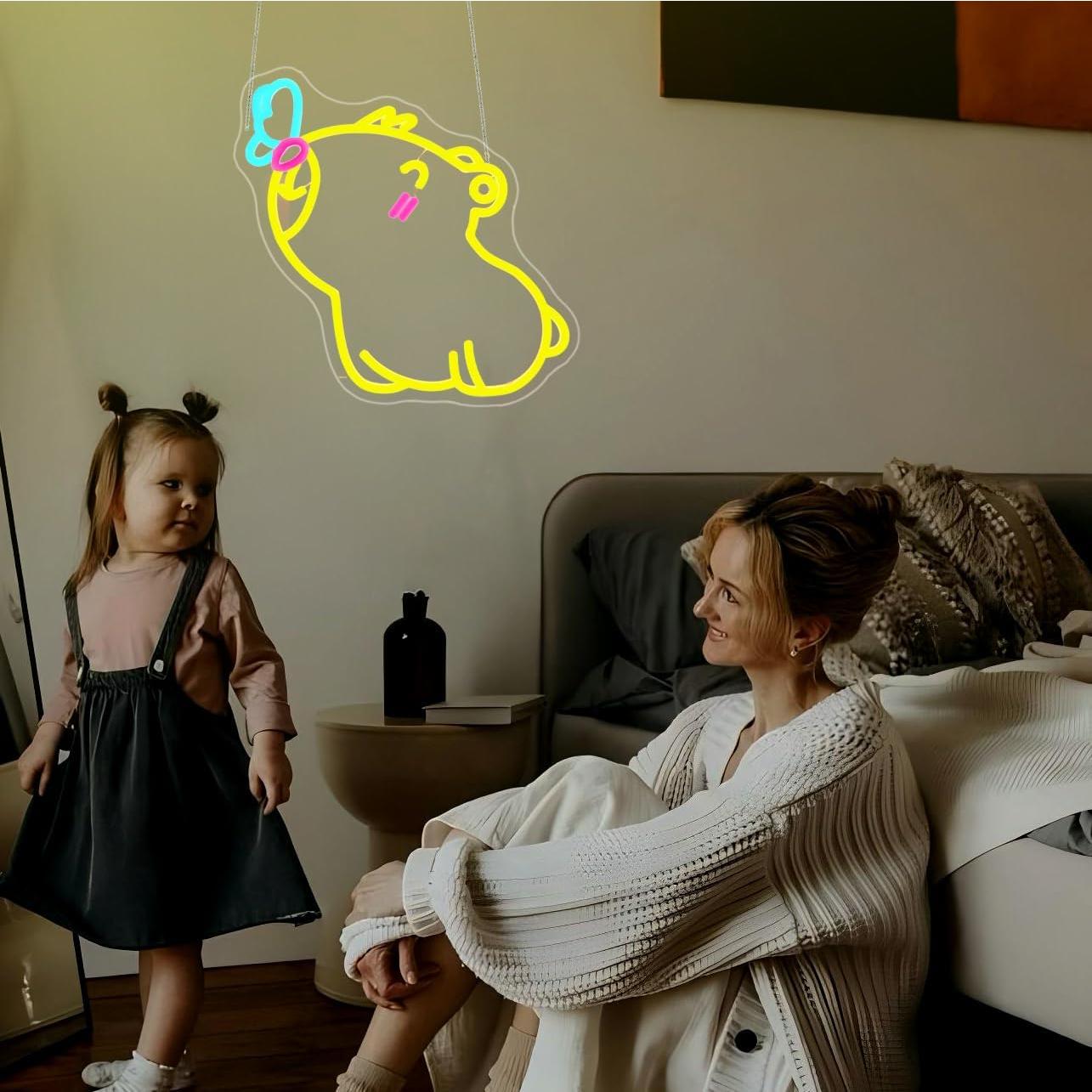 Cartel de Neón Capibara LED Amarillo para Decoración