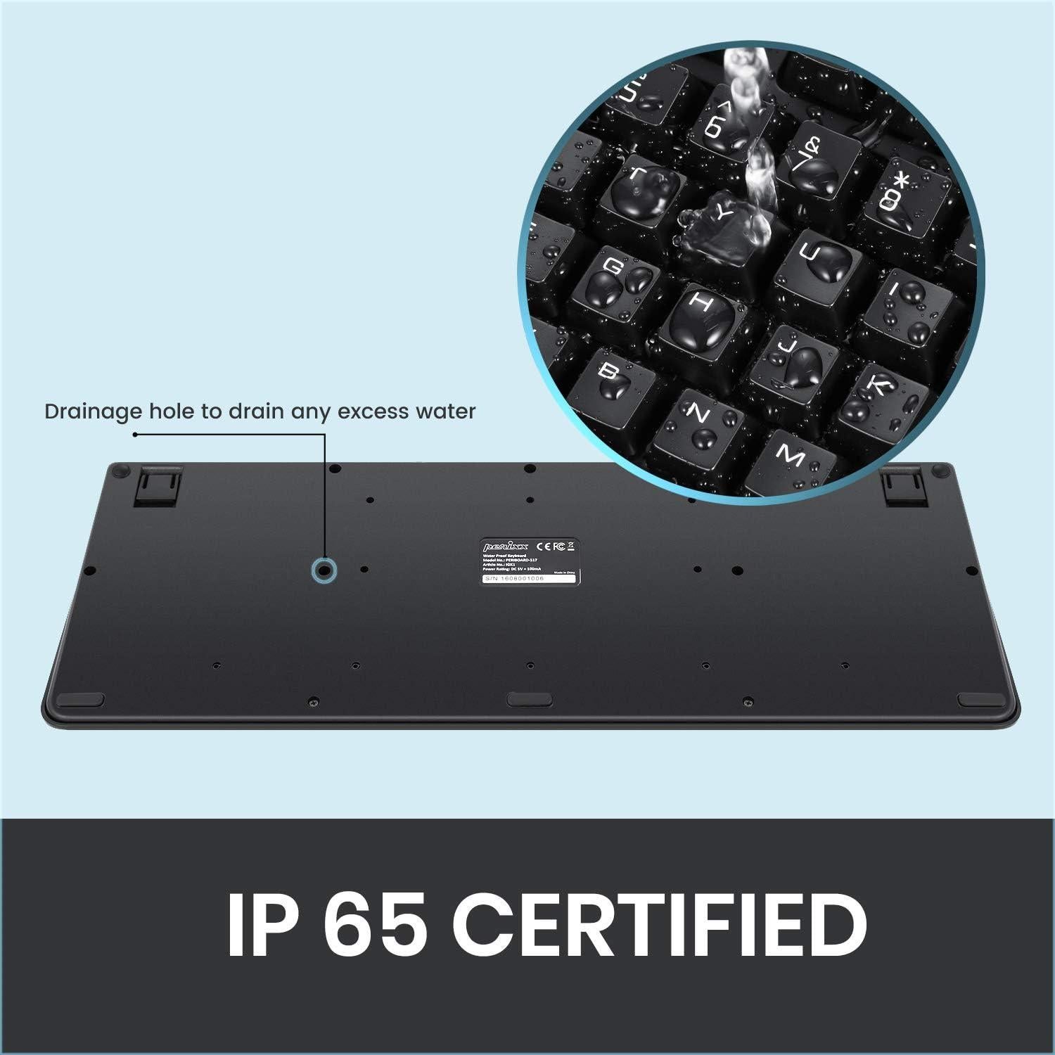 Teclado USB Lavable Perixx PERIBOARD-517 IP65 Negro