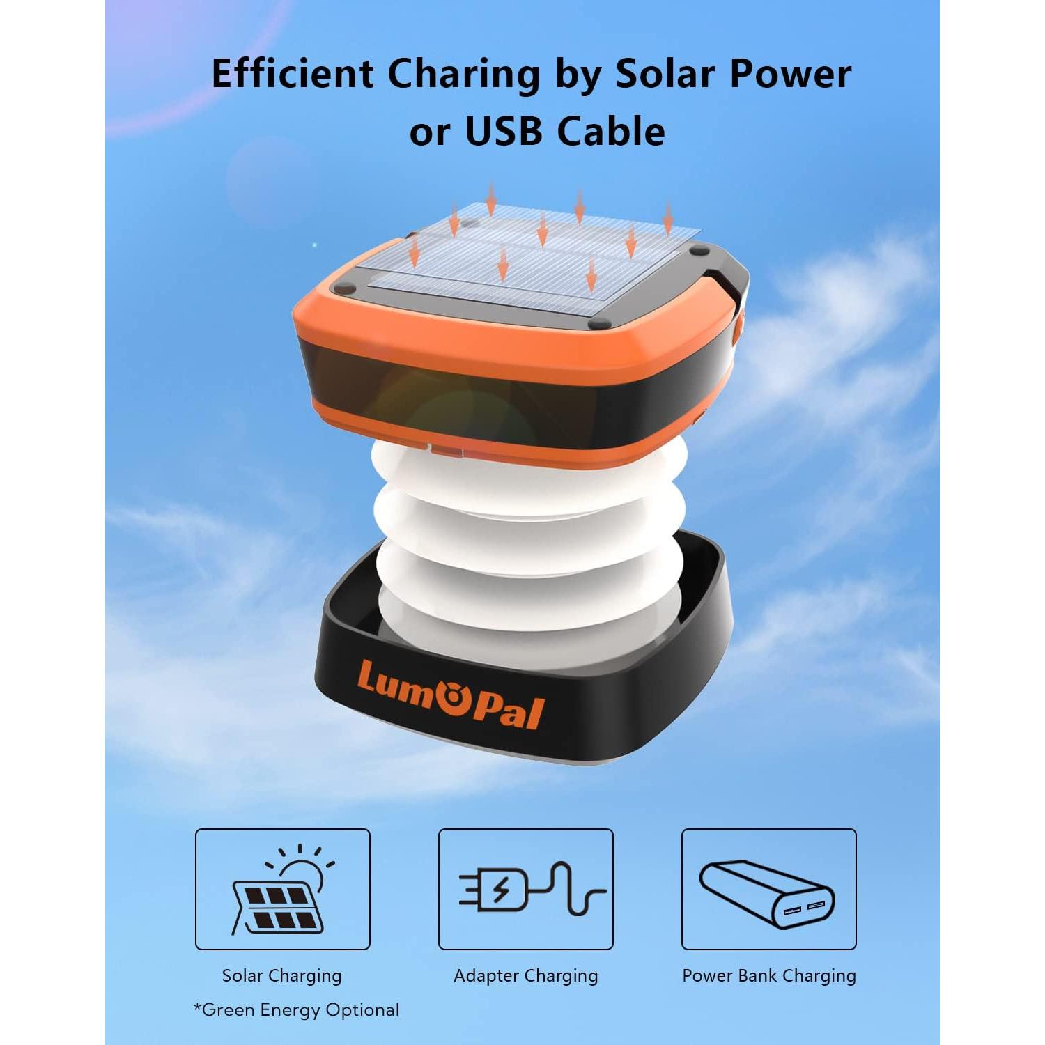 Luz Solar Camping Plegable LUMOPAL 1200mAh IP54 USB