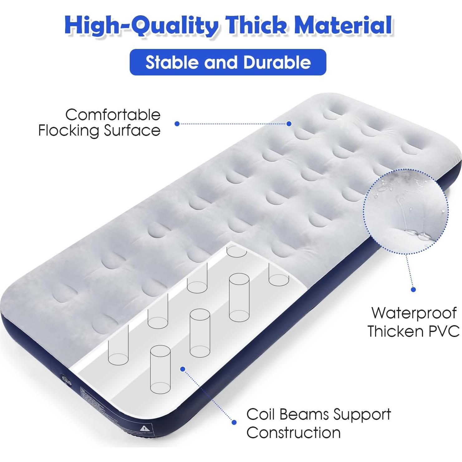 Colchón de Aire Inflable QDH Individual 189.9x80x20 cm Azul