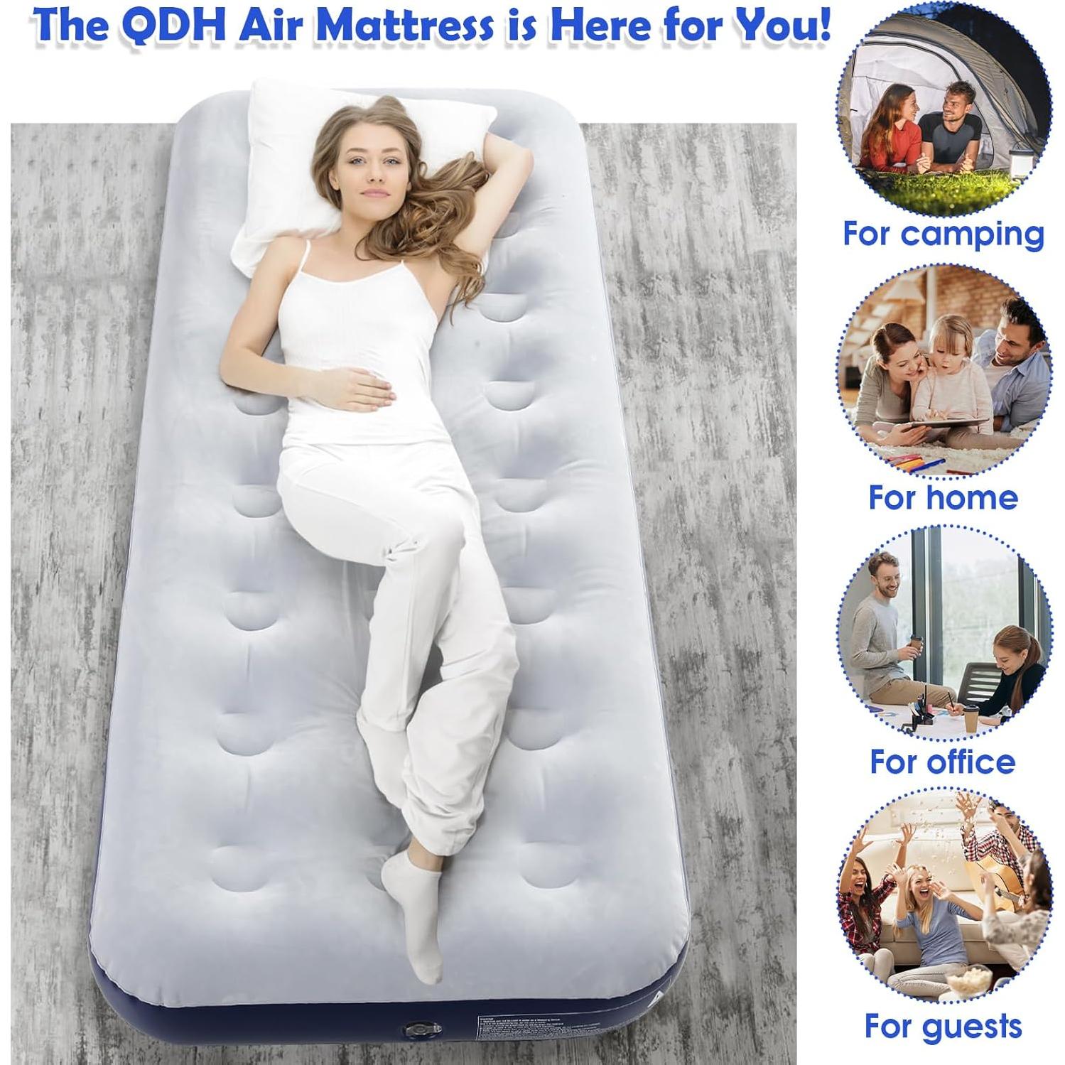 Colchón de Aire Inflable QDH Individual 189.9x80x20 cm Azul