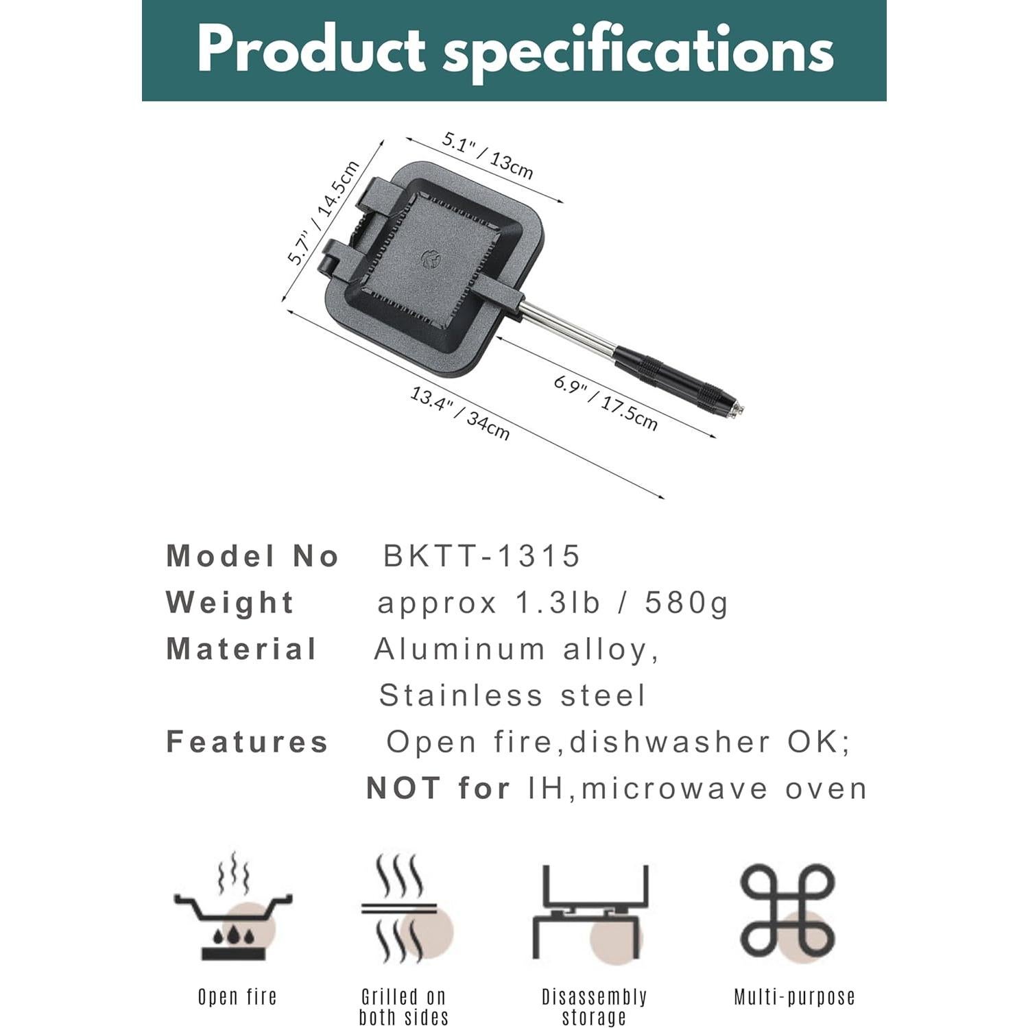 Hacedor de Sándwiches Camping Moon TT-1315 Aluminio Negro