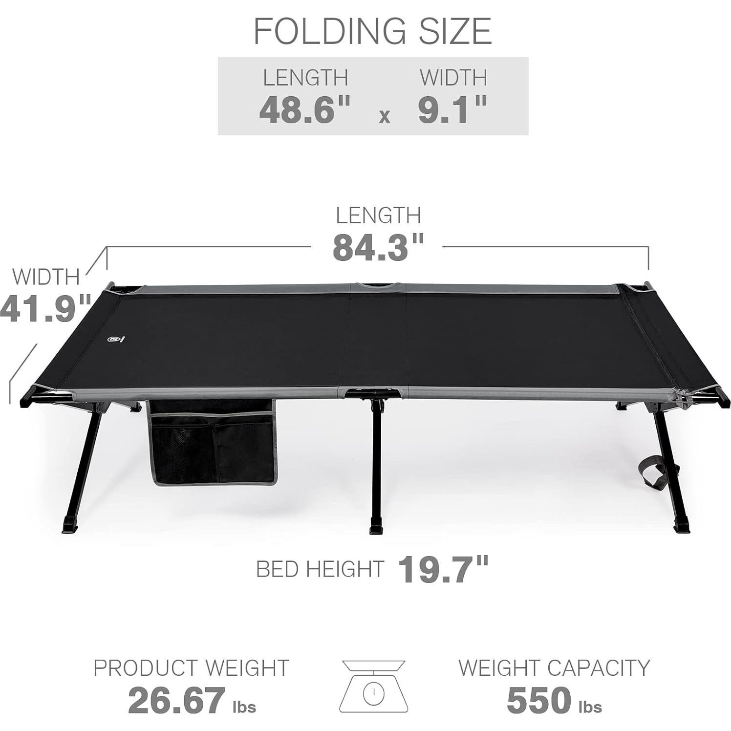 Cama de Camping Plegable EVER ADVANCED XXL Negra 214x106 cm