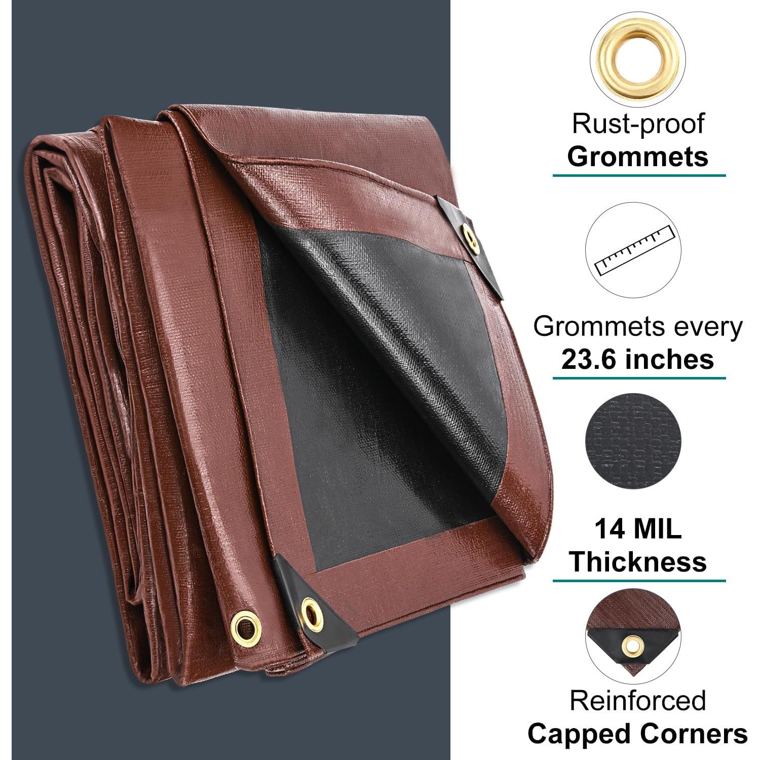 Lona Impermeable 6x8 pies 14 Mil Alta Resistencia con Ojetes