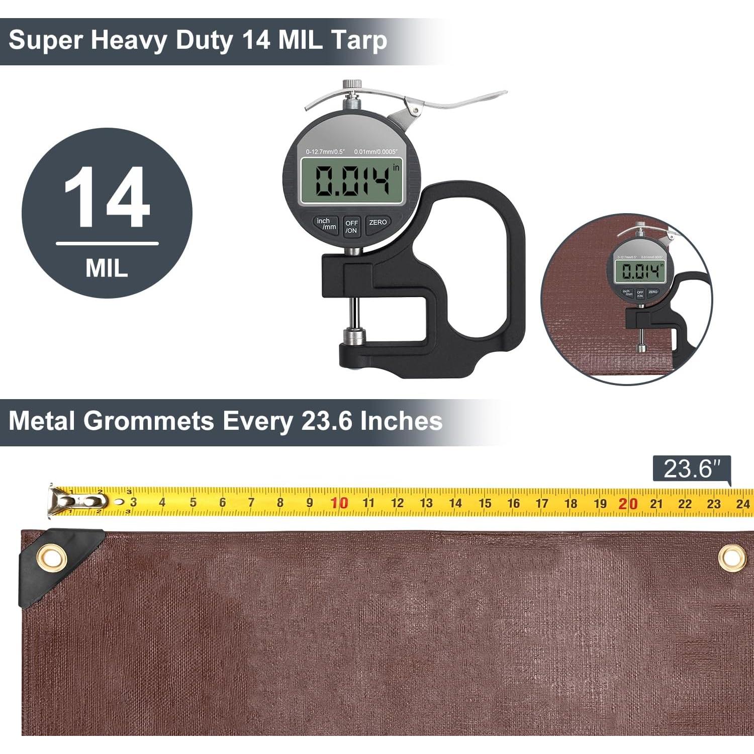Lona Impermeable 6x8 pies 14 Mil Alta Resistencia con Ojetes