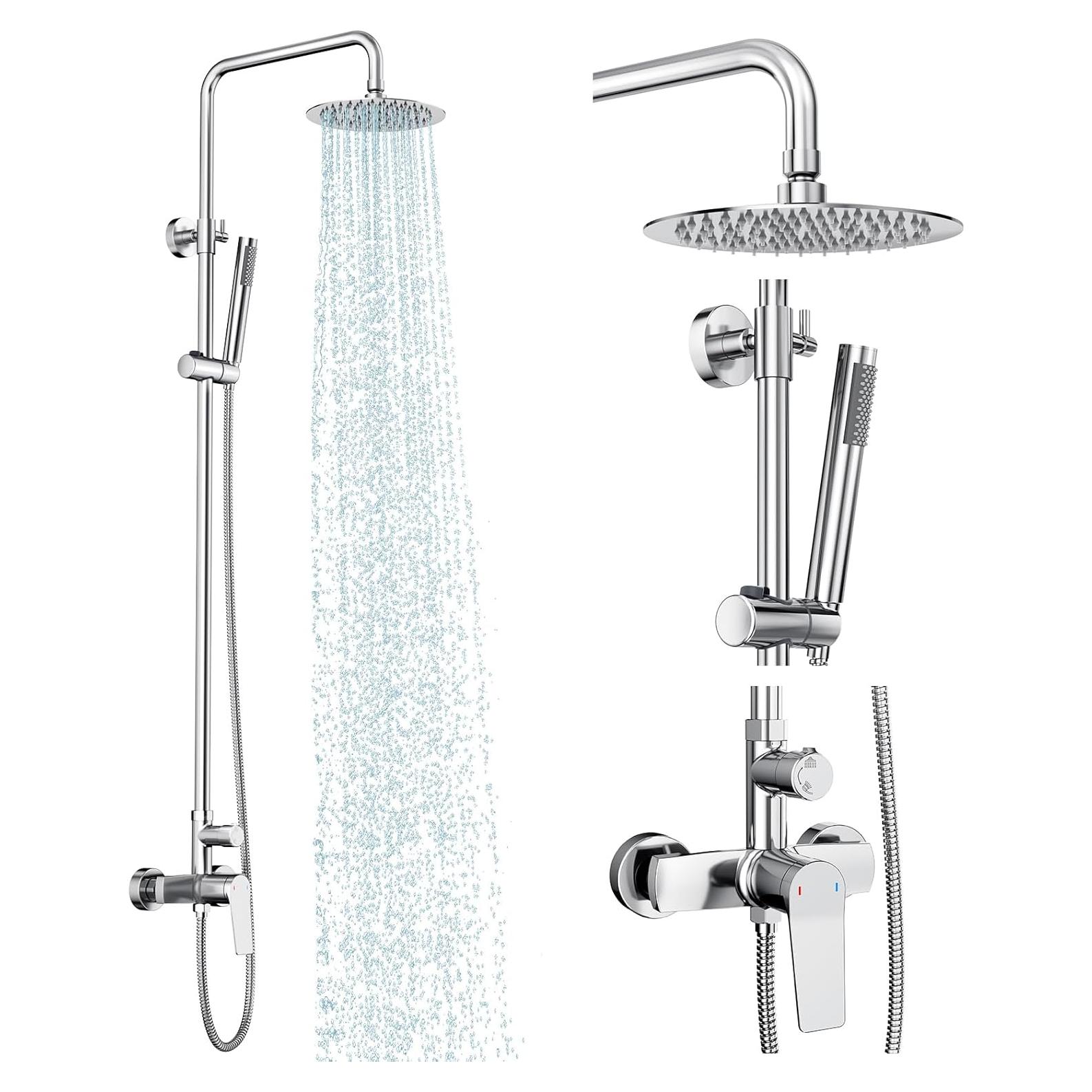 Kit de Ducha Exterior Rainsworth Cromado 8" - Acero Inoxidable