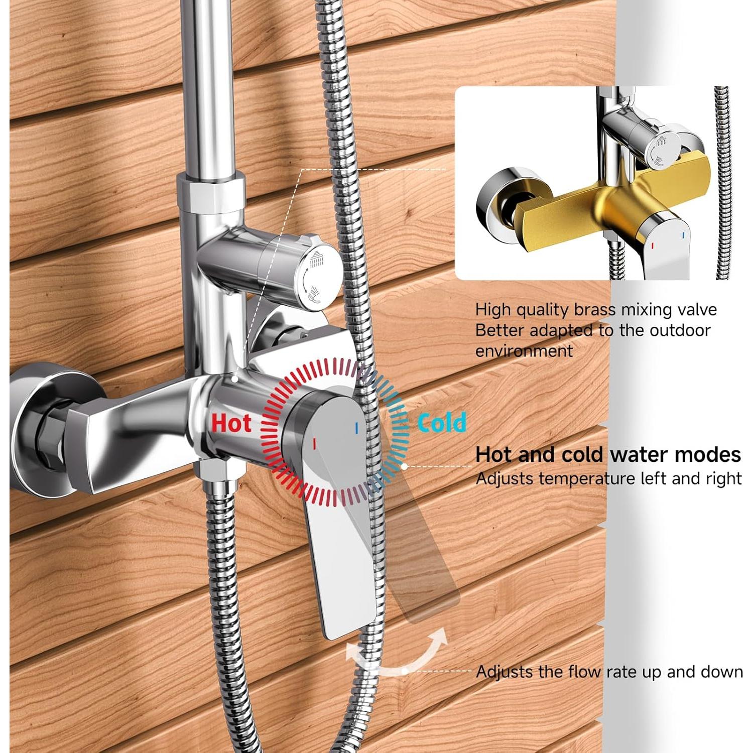 Kit de Ducha Exterior Rainsworth Cromado 8" - Acero Inoxidable