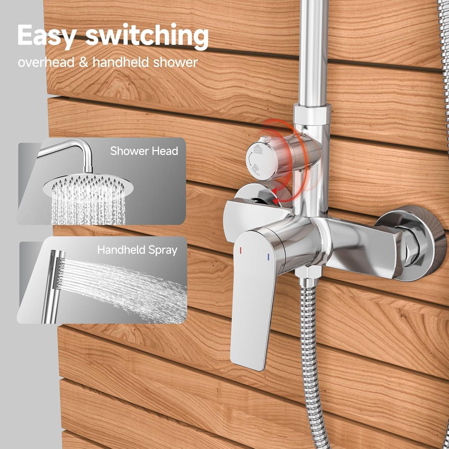 Kit de Ducha Exterior Rainsworth Cromado 8" - Acero Inoxidable