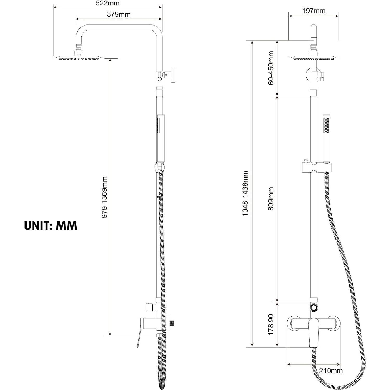 Kit de Ducha Exterior Rainsworth Cromado 8" - Acero Inoxidable