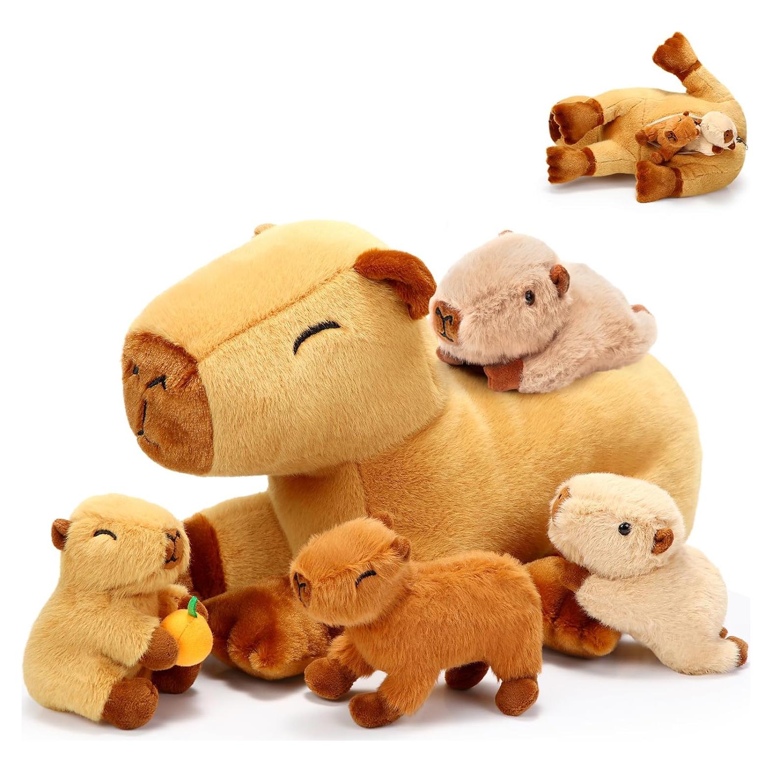 Set de 5 Peluches Capibara PullCrease 40 cm Mamá y 4 Bebés