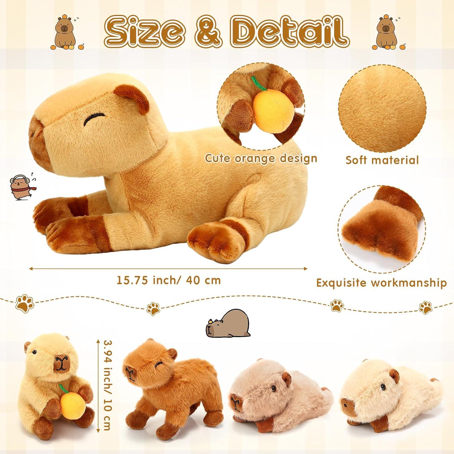 Set de 5 Peluches Capibara PullCrease 40 cm Mamá y 4 Bebés