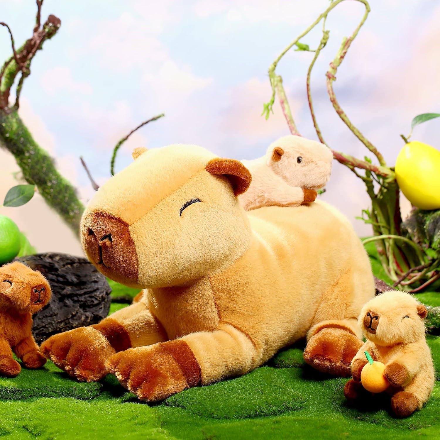 Set de 5 Peluches Capibara PullCrease 40 cm Mamá y 4 Bebés