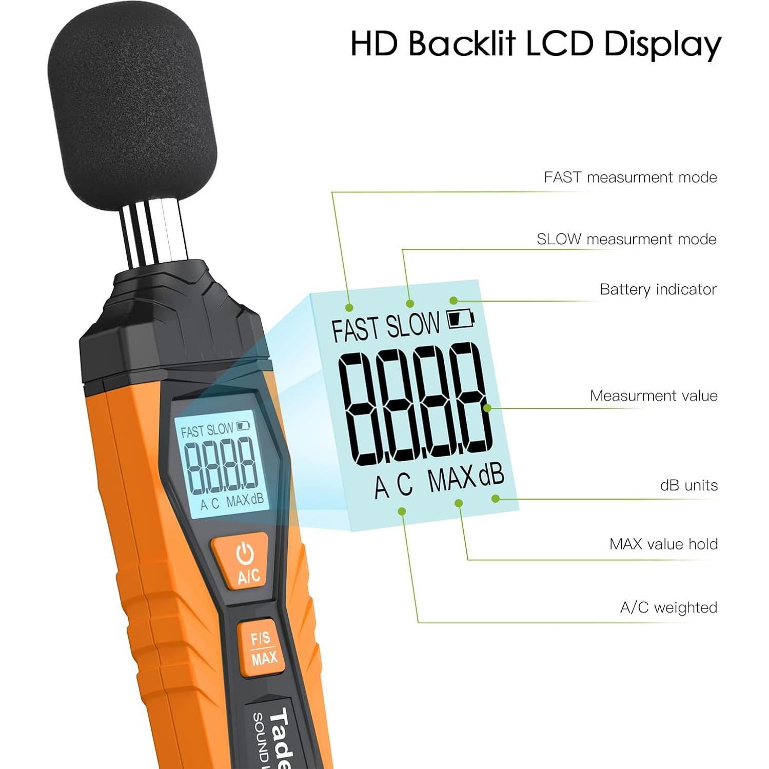 Medidor de Decibelios Digital Tadeto SL720 30-130dB Portátil