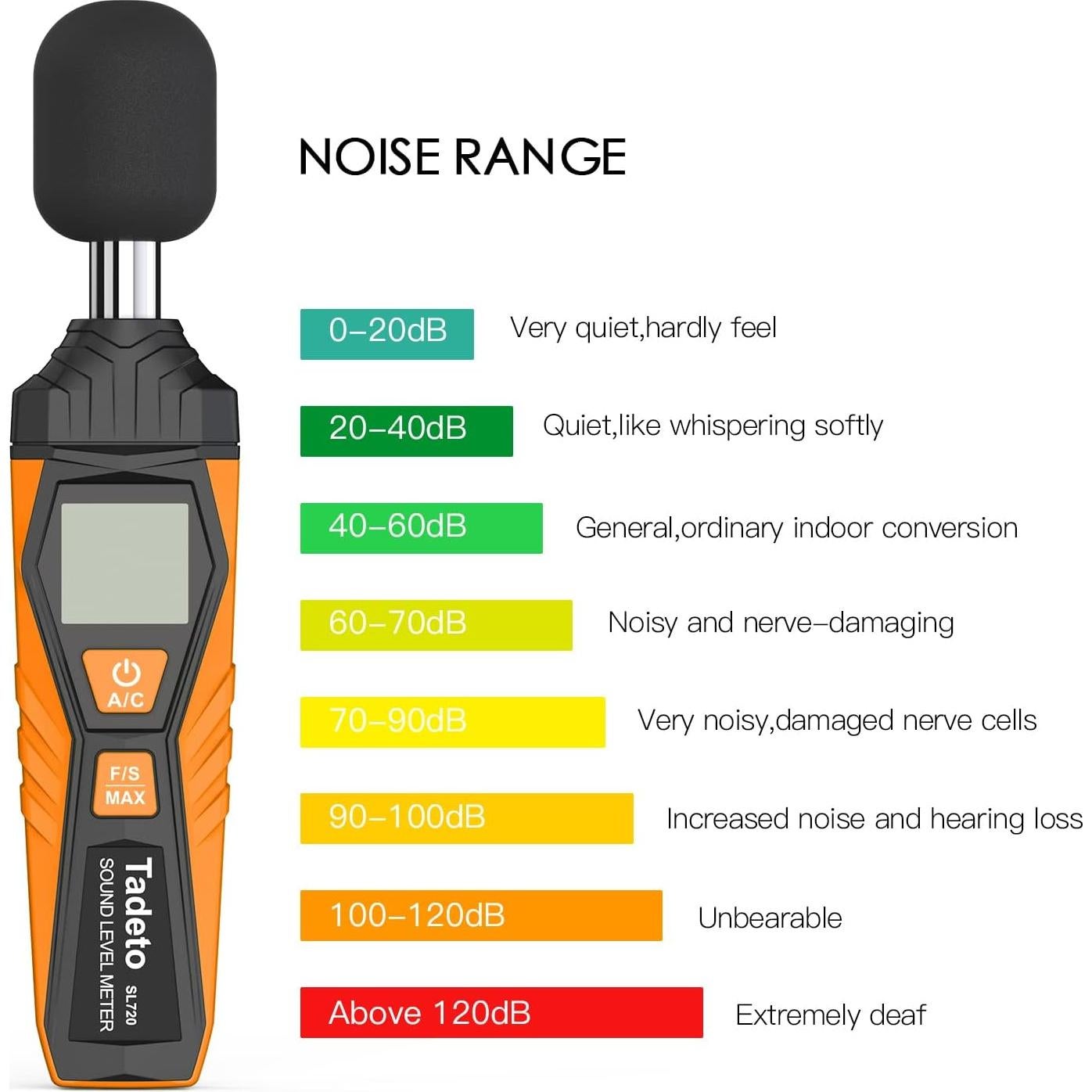 Medidor de Decibelios Digital Tadeto SL720 30-130dB Portátil