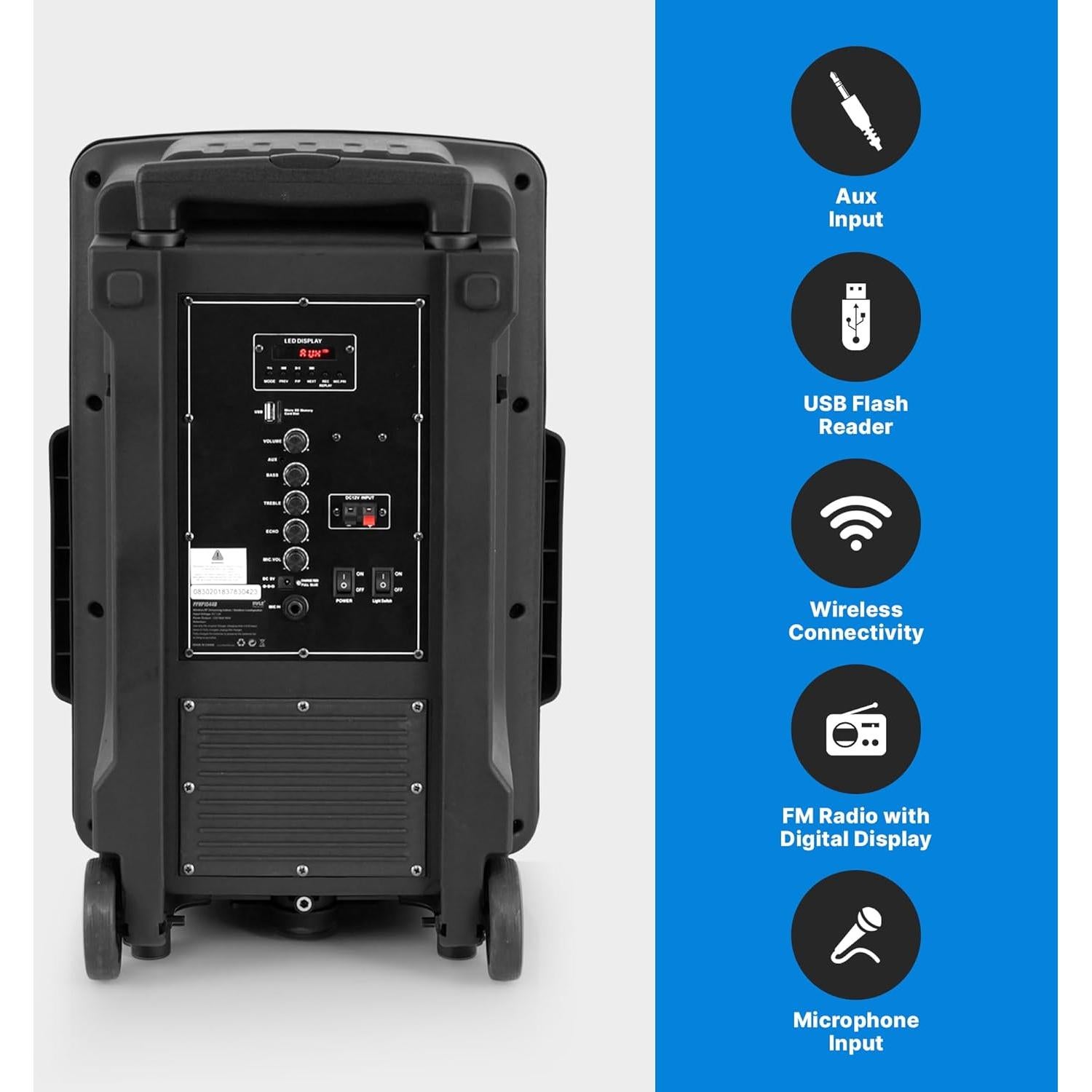 Altavoz PA portátil Pyle 1200W Bluetooth con USB y FM