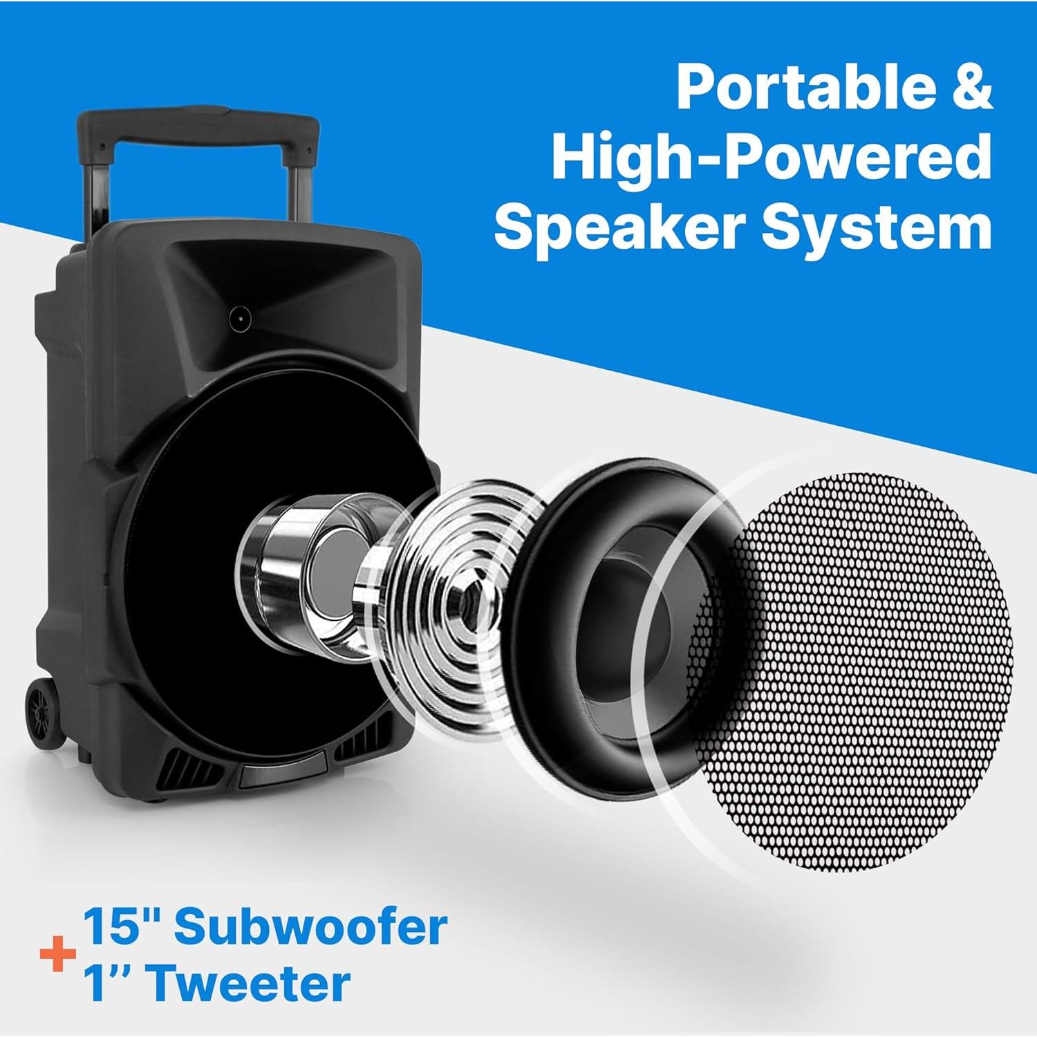 Altavoz PA portátil Pyle 1200W Bluetooth con USB y FM