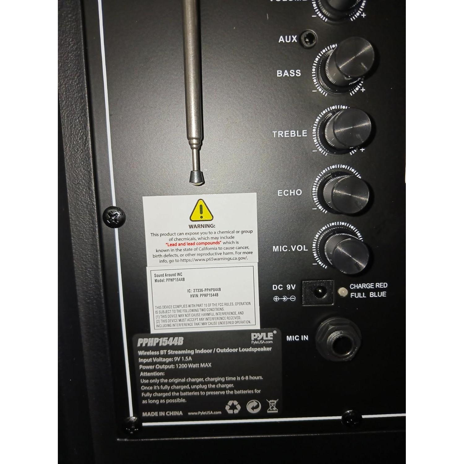 Altavoz PA portátil Pyle 1200W Bluetooth con USB y FM