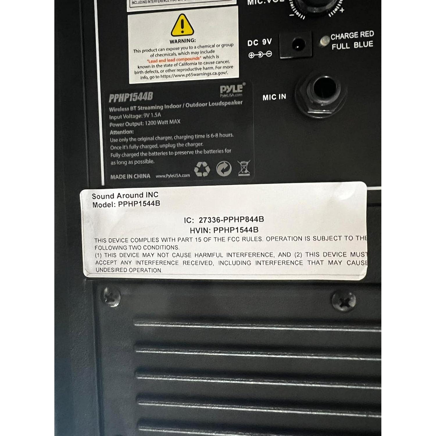 Altavoz PA portátil Pyle 1200W Bluetooth con USB y FM