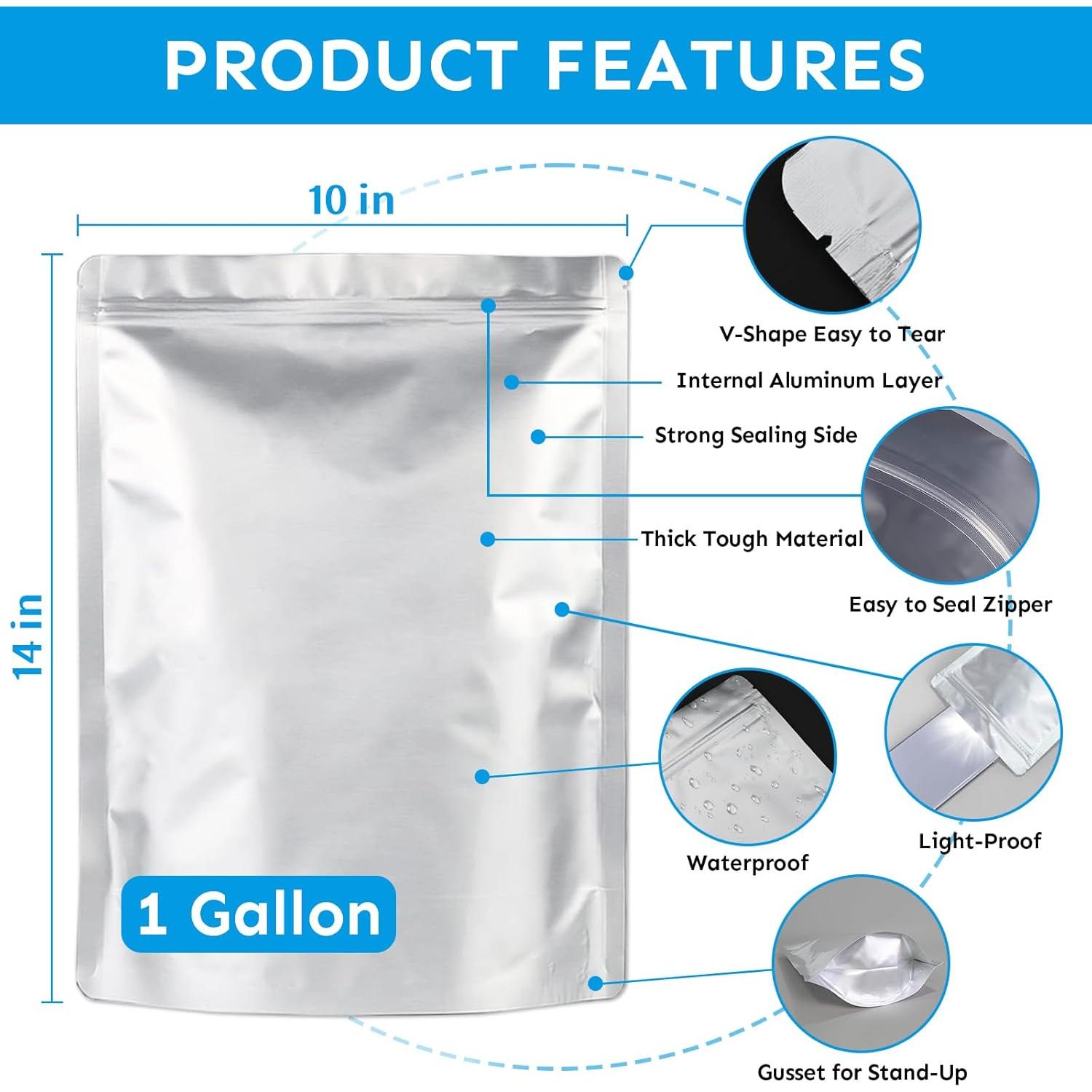 Bolsas Mylar 1 Galón 100PCS Cloudslucky 35.6x25.9cm Reutilizables