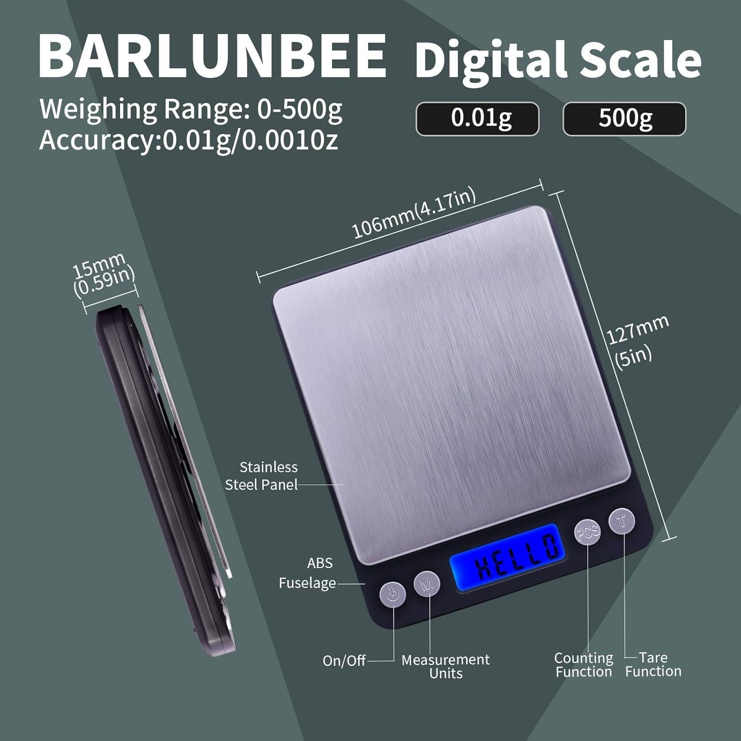 Báscula Digital de Gramos Barlunbee I2000BK500 500g 0.01g Negra