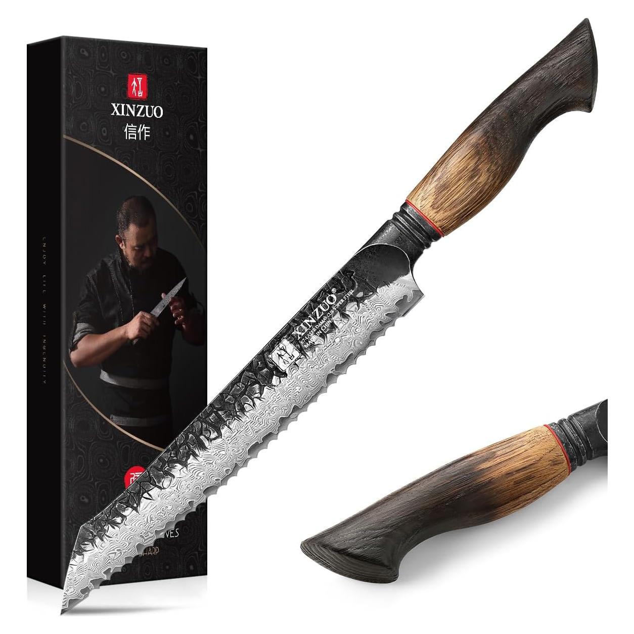 Cuchillo de Pan XINZUO 21.6 cm Acero Damasco Mango de Madera