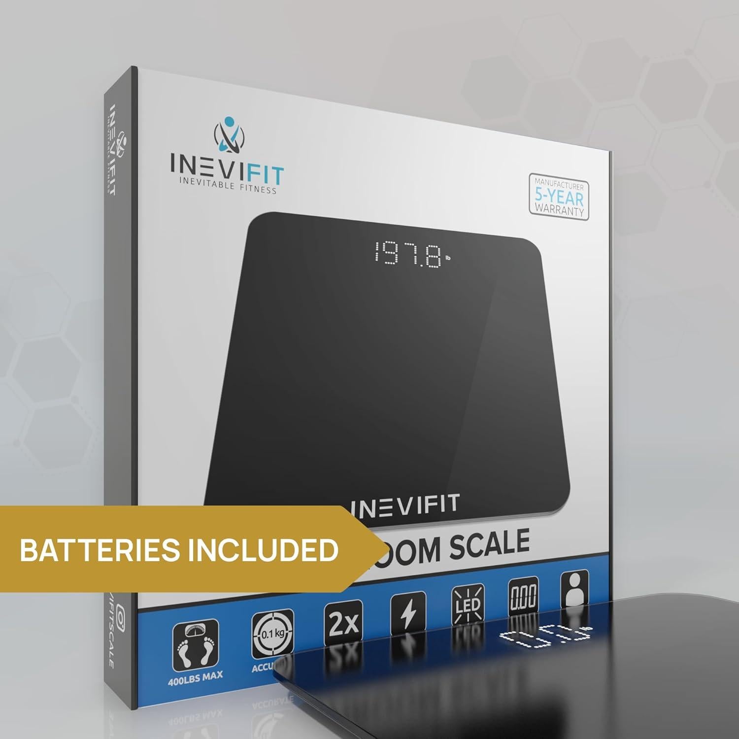 Báscula de Baño Digital INEVIFIT, Precisión 181 kg, Negro