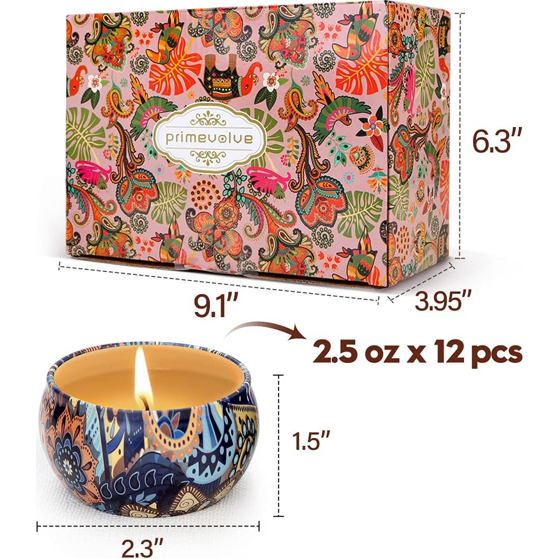 Juego de 12 Velas Aromáticas Primevolve 70.87 g Cera de Soja
