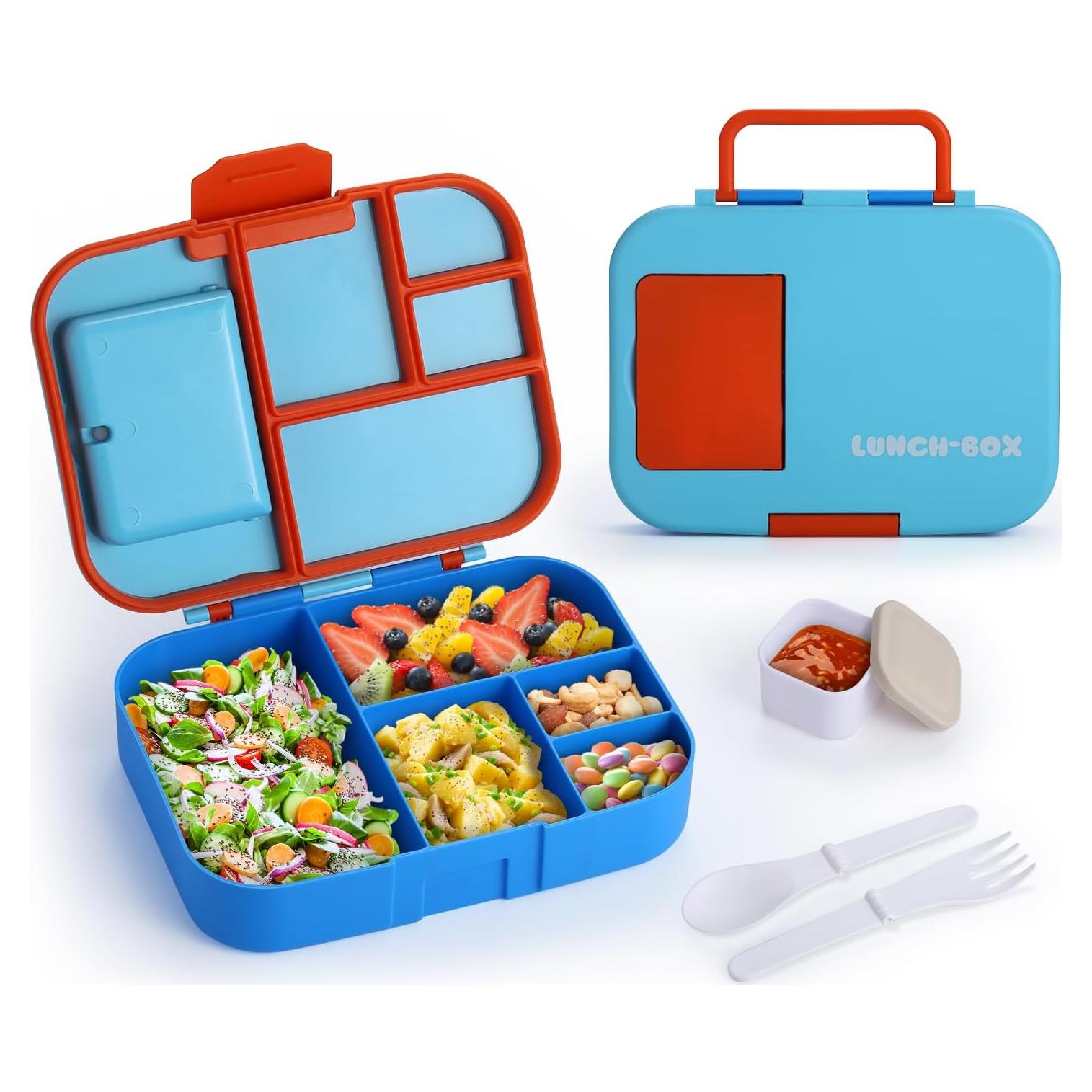 Caja Bento QQKO 1300ml Azul con 5 Compartimentos y Utensilios