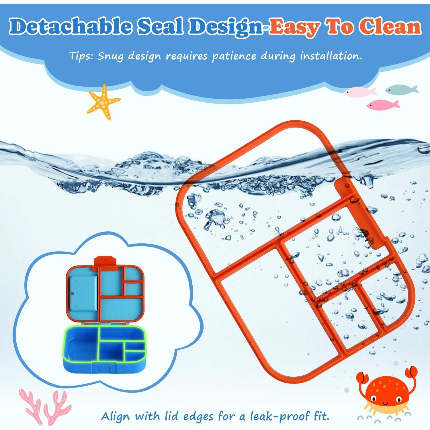 Caja Bento QQKO 1300ml Azul con 5 Compartimentos y Utensilios