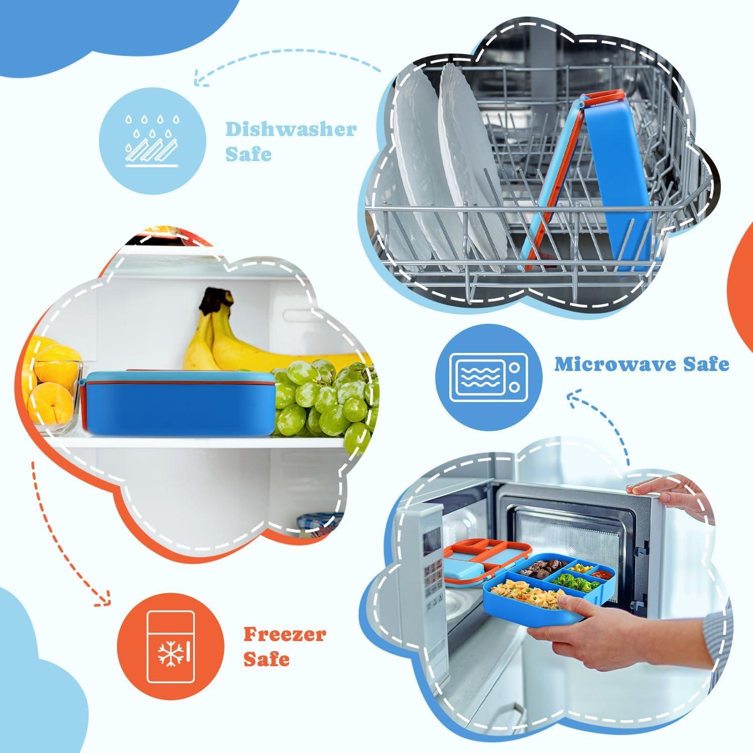 Caja Bento QQKO 1300ml Azul con 5 Compartimentos y Utensilios