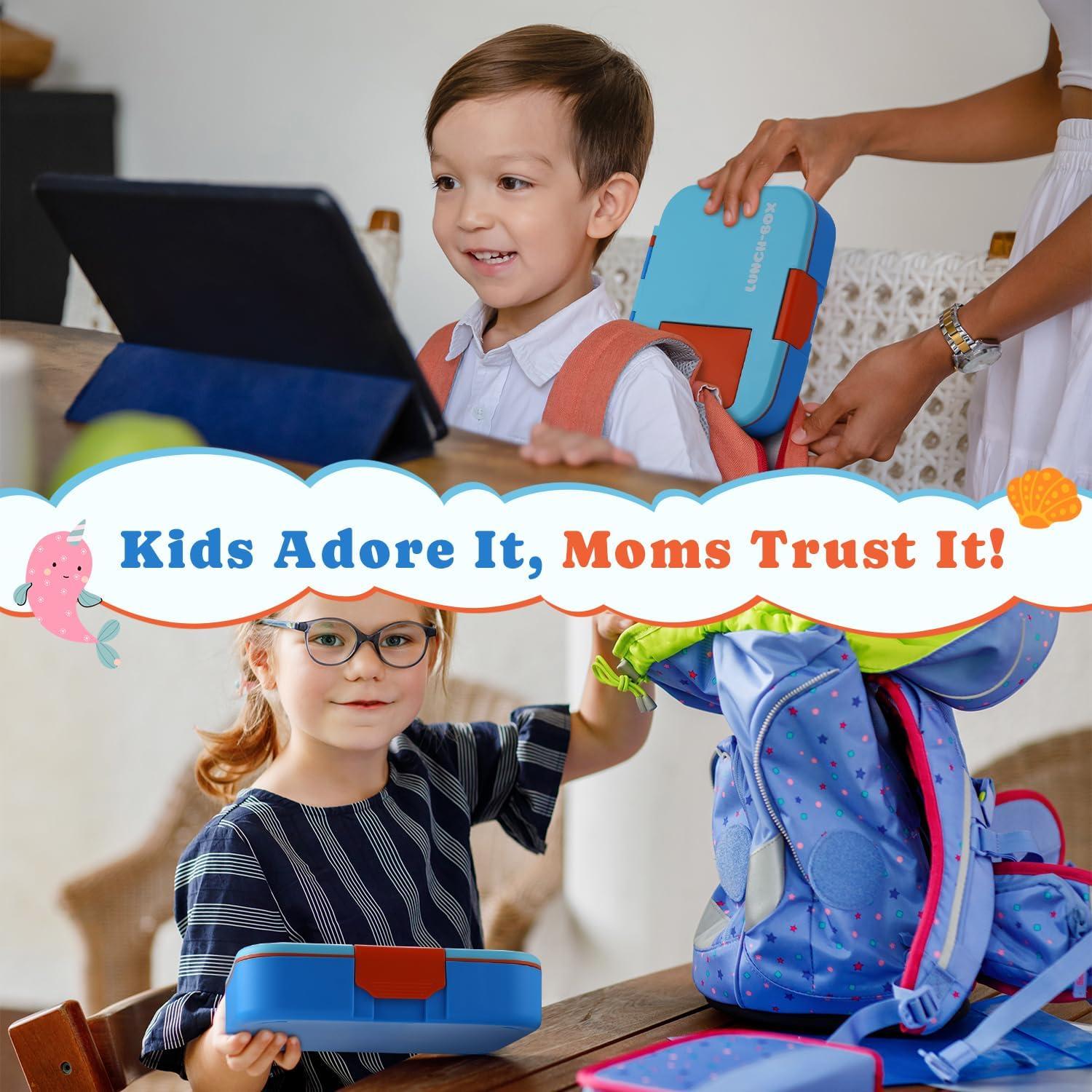 Caja Bento QQKO 1300ml Azul con 5 Compartimentos y Utensilios