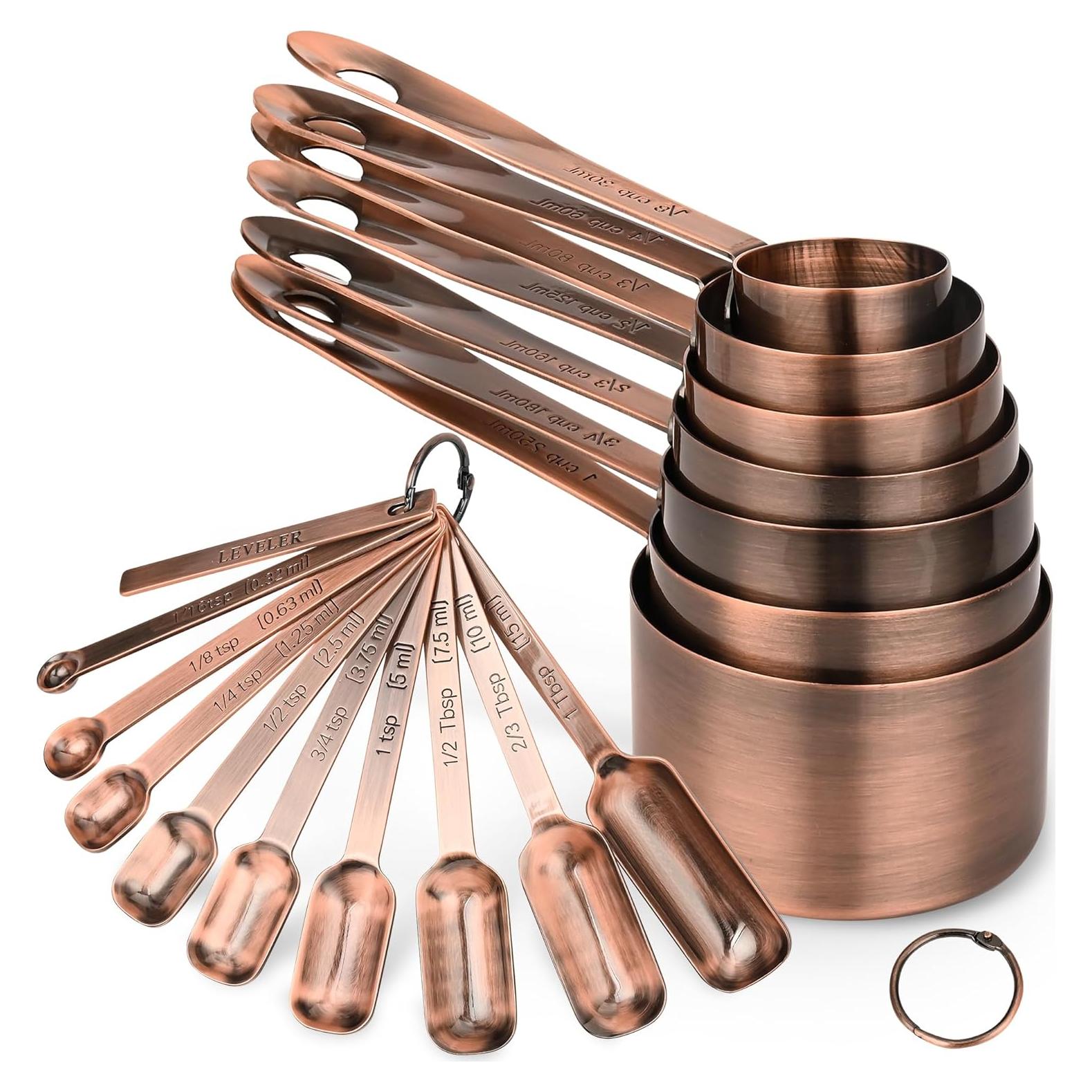 Juego de Tazas y Cucharas Medidoras Kalsreui 17 Piezas Cobre