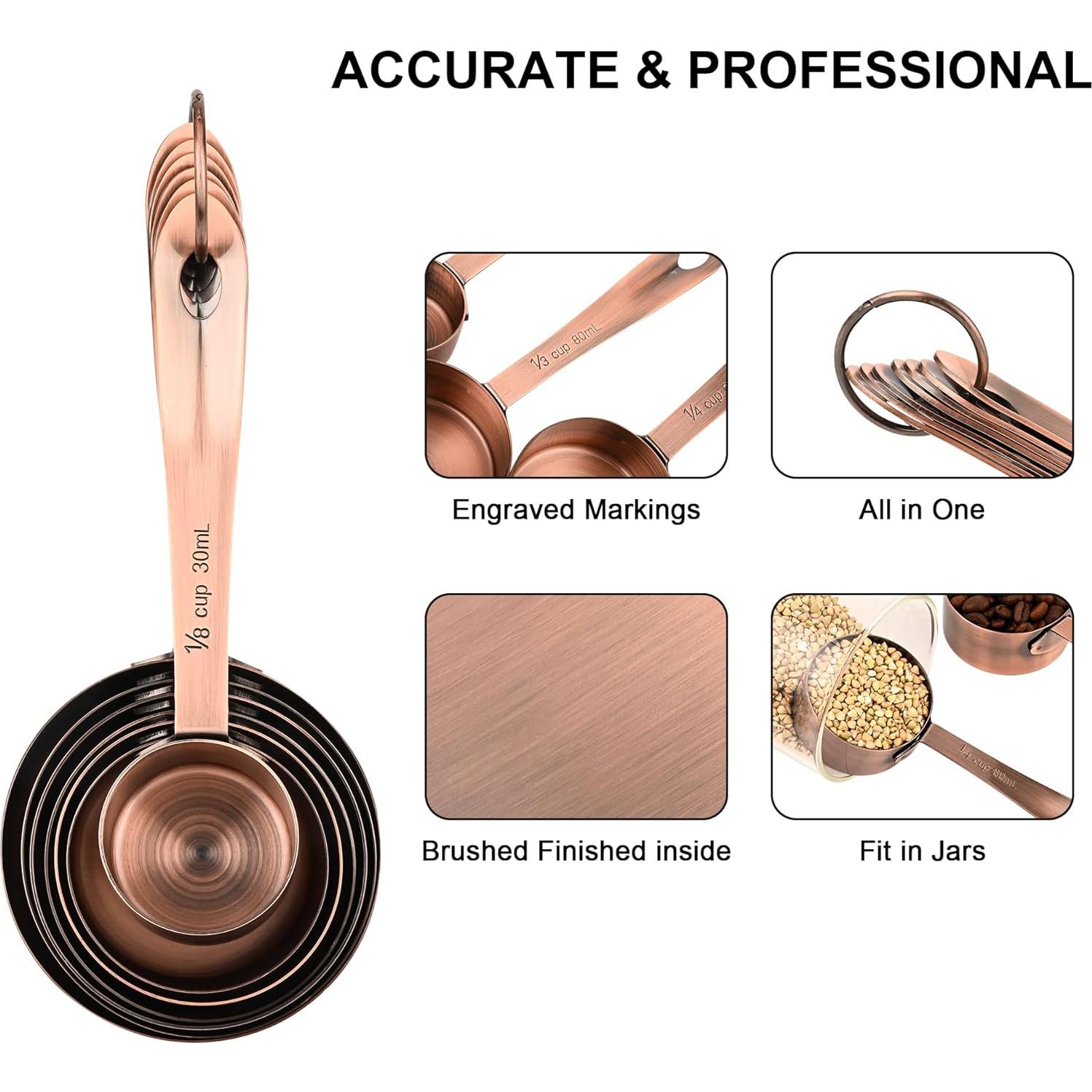 Juego de Tazas y Cucharas Medidoras Kalsreui 17 Piezas Cobre