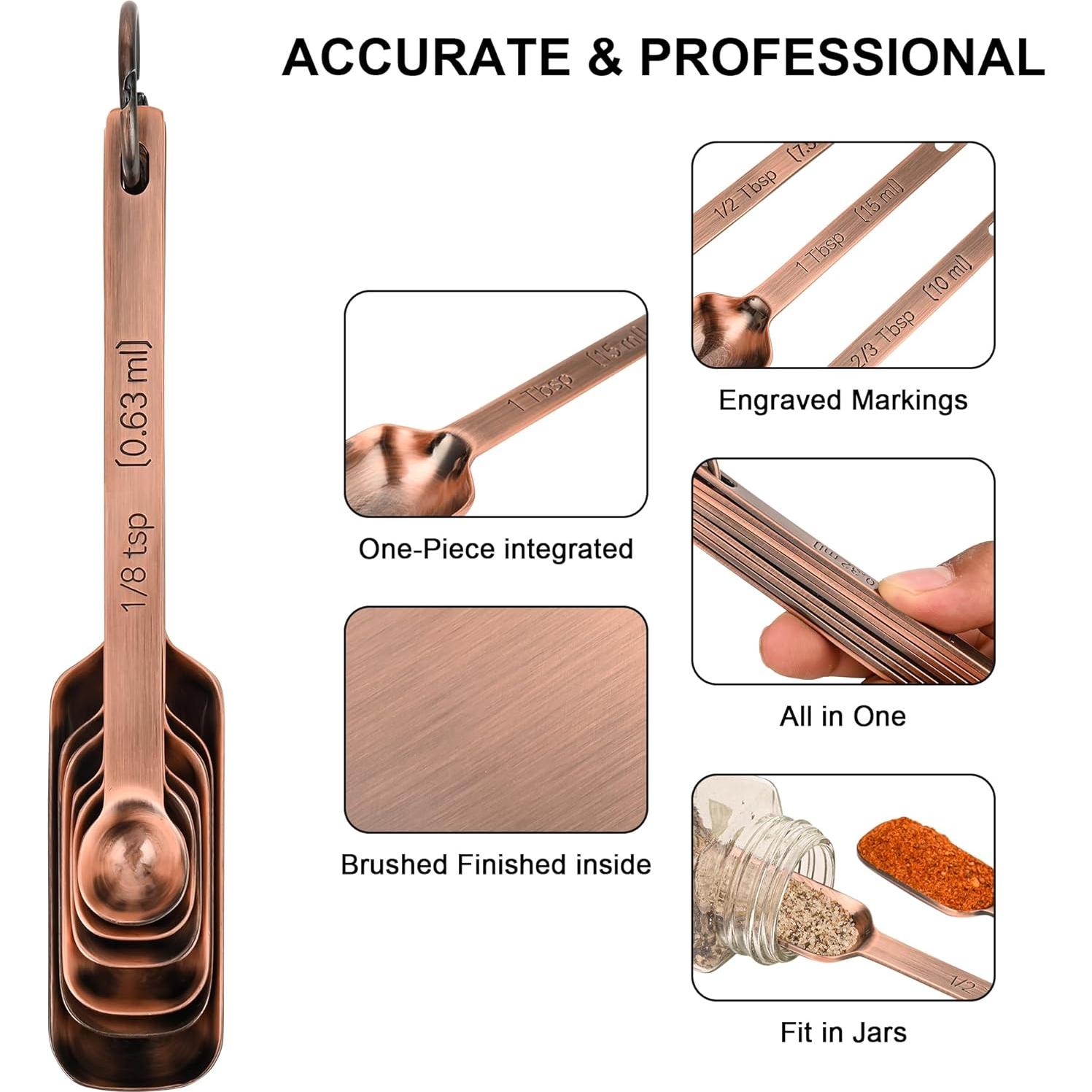 Juego de Tazas y Cucharas Medidoras Kalsreui 17 Piezas Cobre