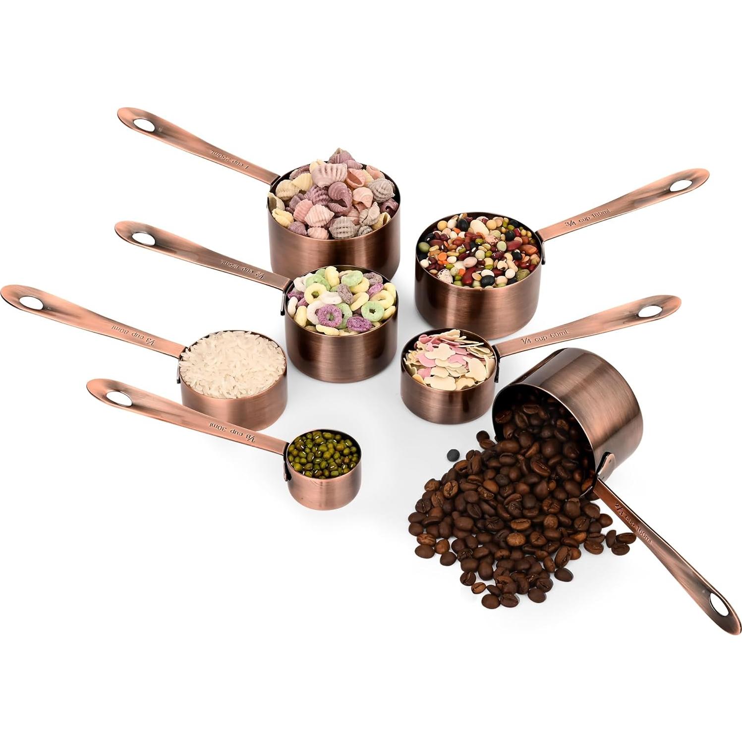 Juego de Tazas y Cucharas Medidoras Kalsreui 17 Piezas Cobre