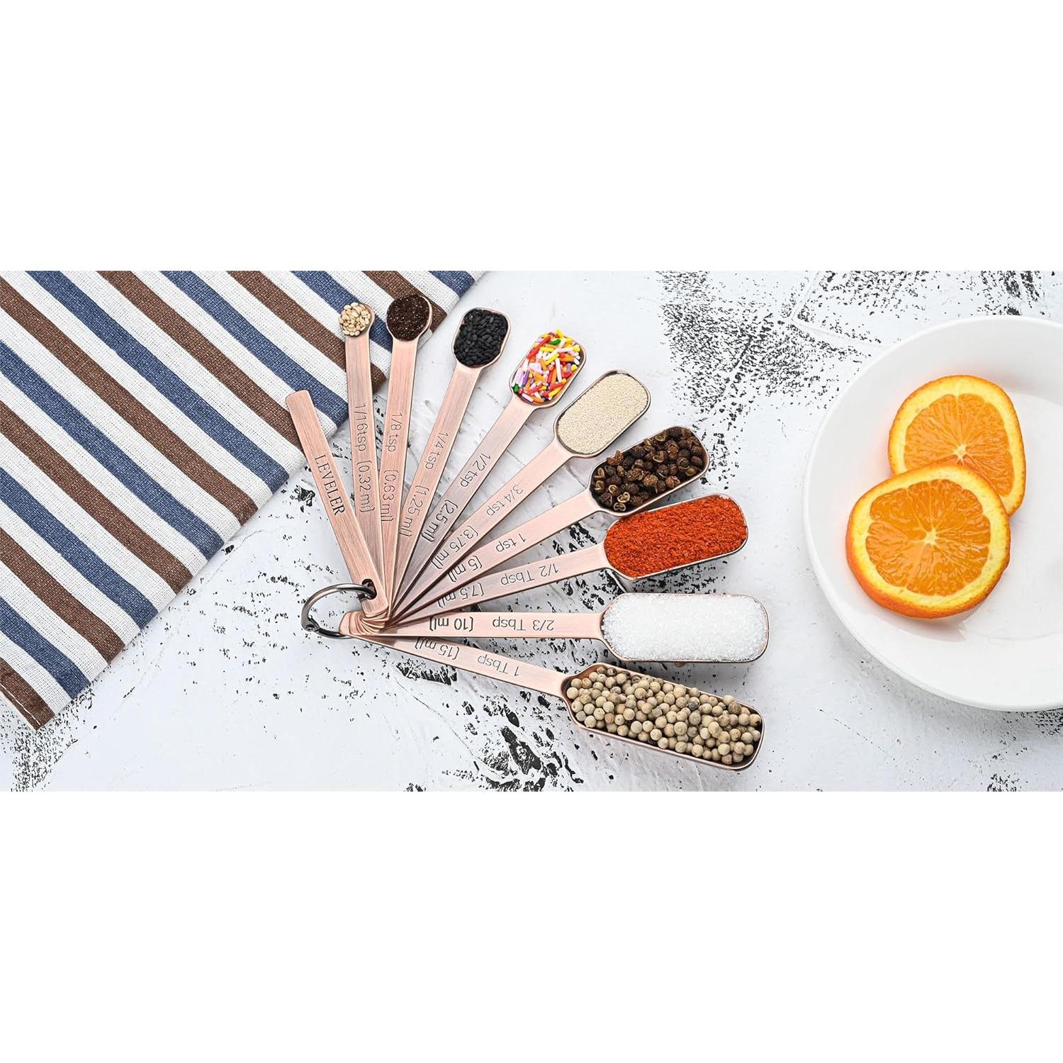 Juego de Tazas y Cucharas Medidoras Kalsreui 17 Piezas Cobre