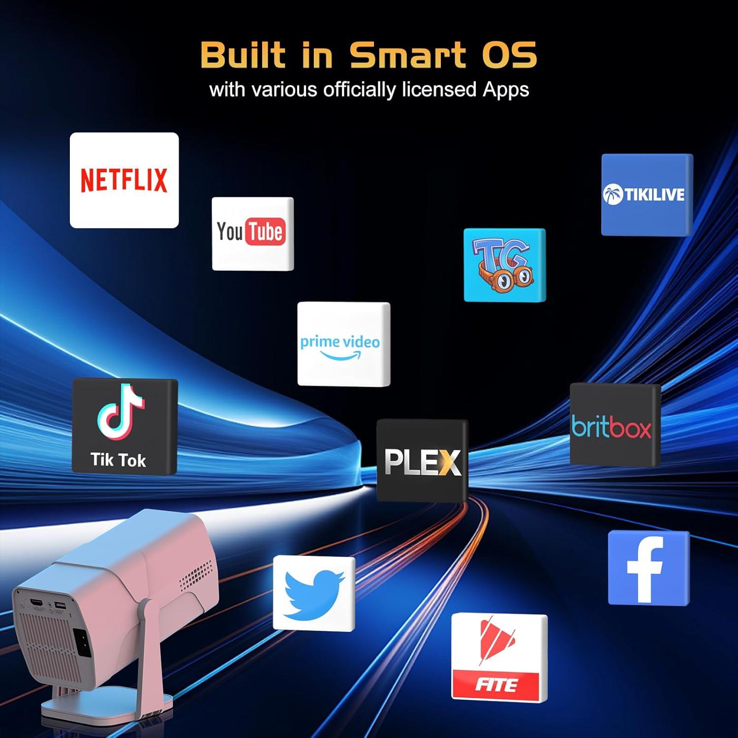 Proyector TMY 1080P WiFi Bluetooth con Netflix y enfoque eléctrico