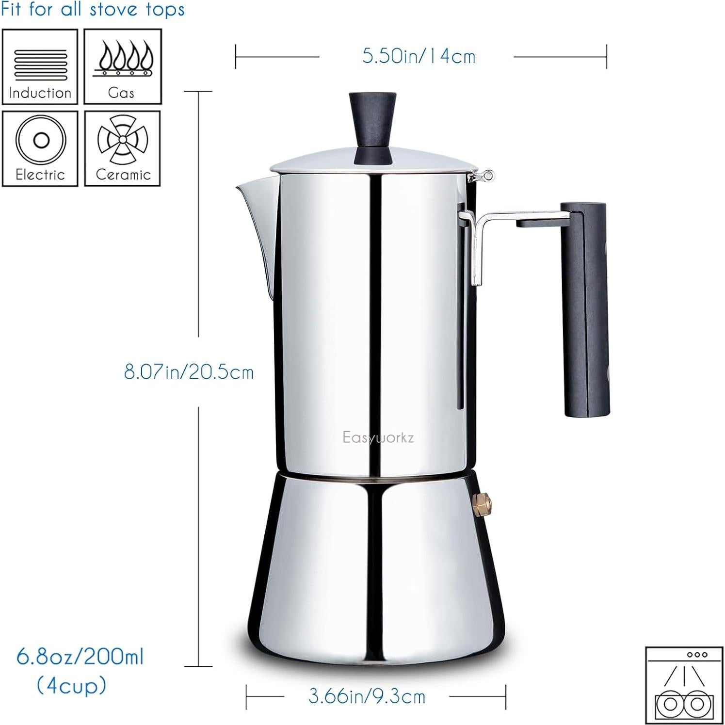 Cafetera Espresso Moka Pot Easyworkz 4 Tazas 200ml Acero Inoxidable
