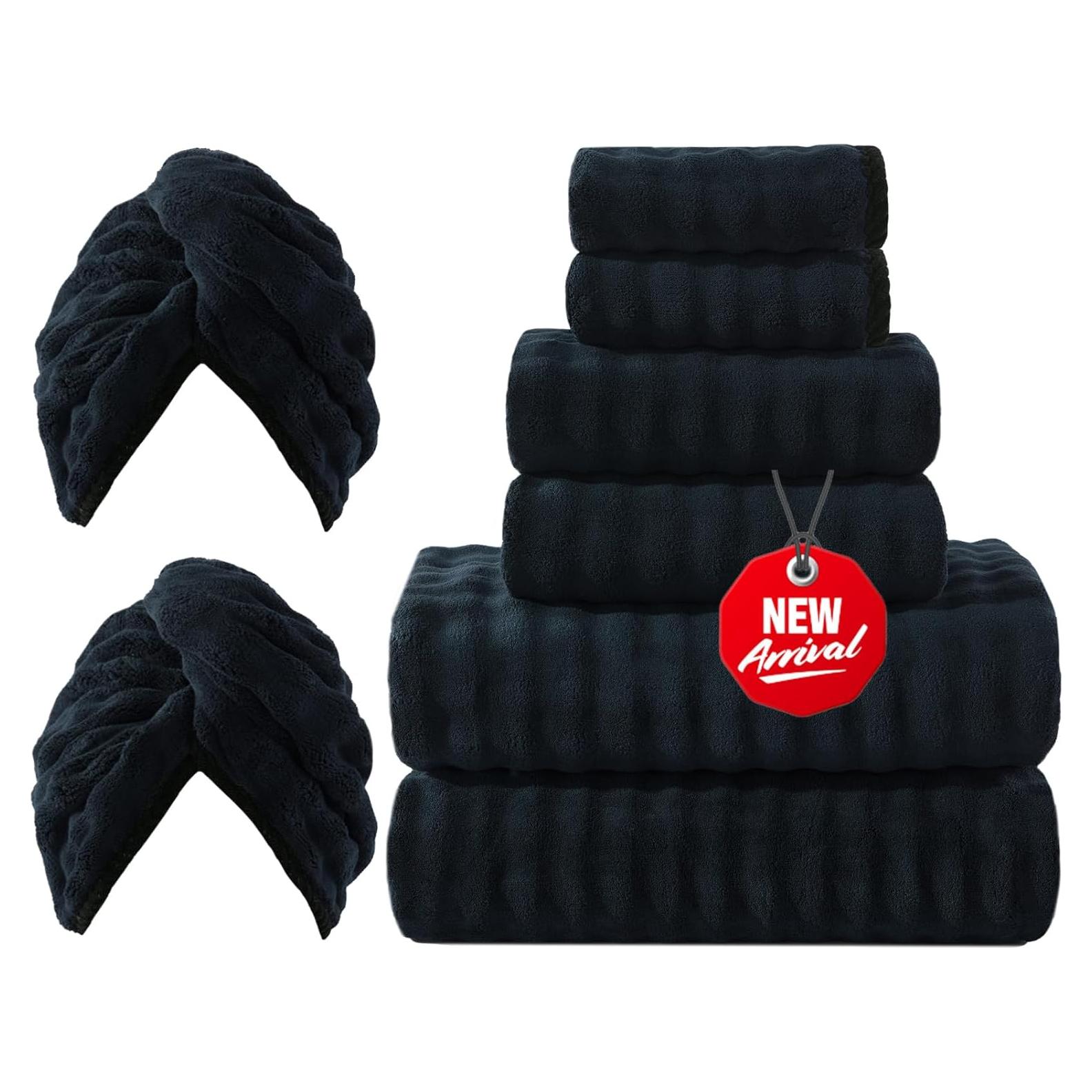 Juego de Toallas de Microfibra COZYART 8 Piezas Negro 500GSM