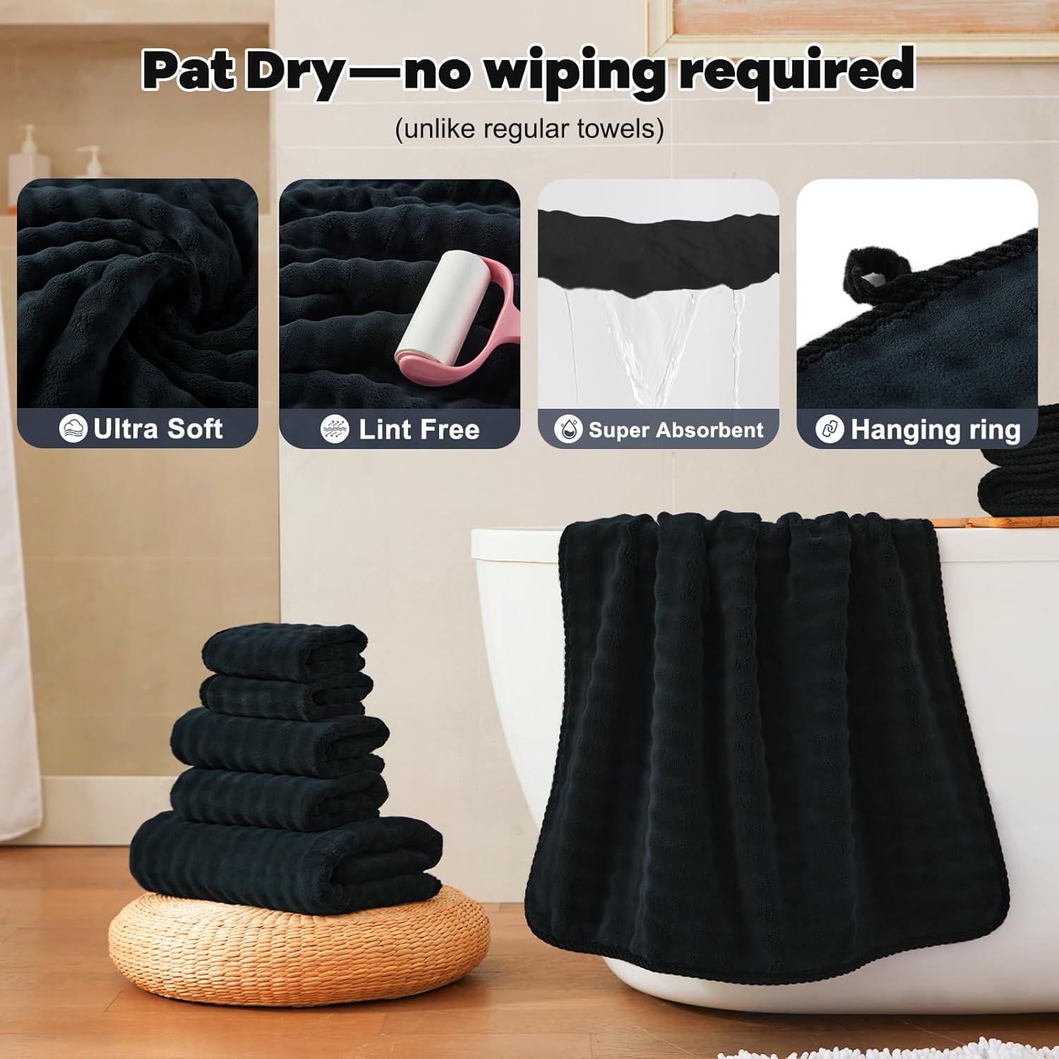 Juego de Toallas de Microfibra COZYART 8 Piezas Negro 500GSM