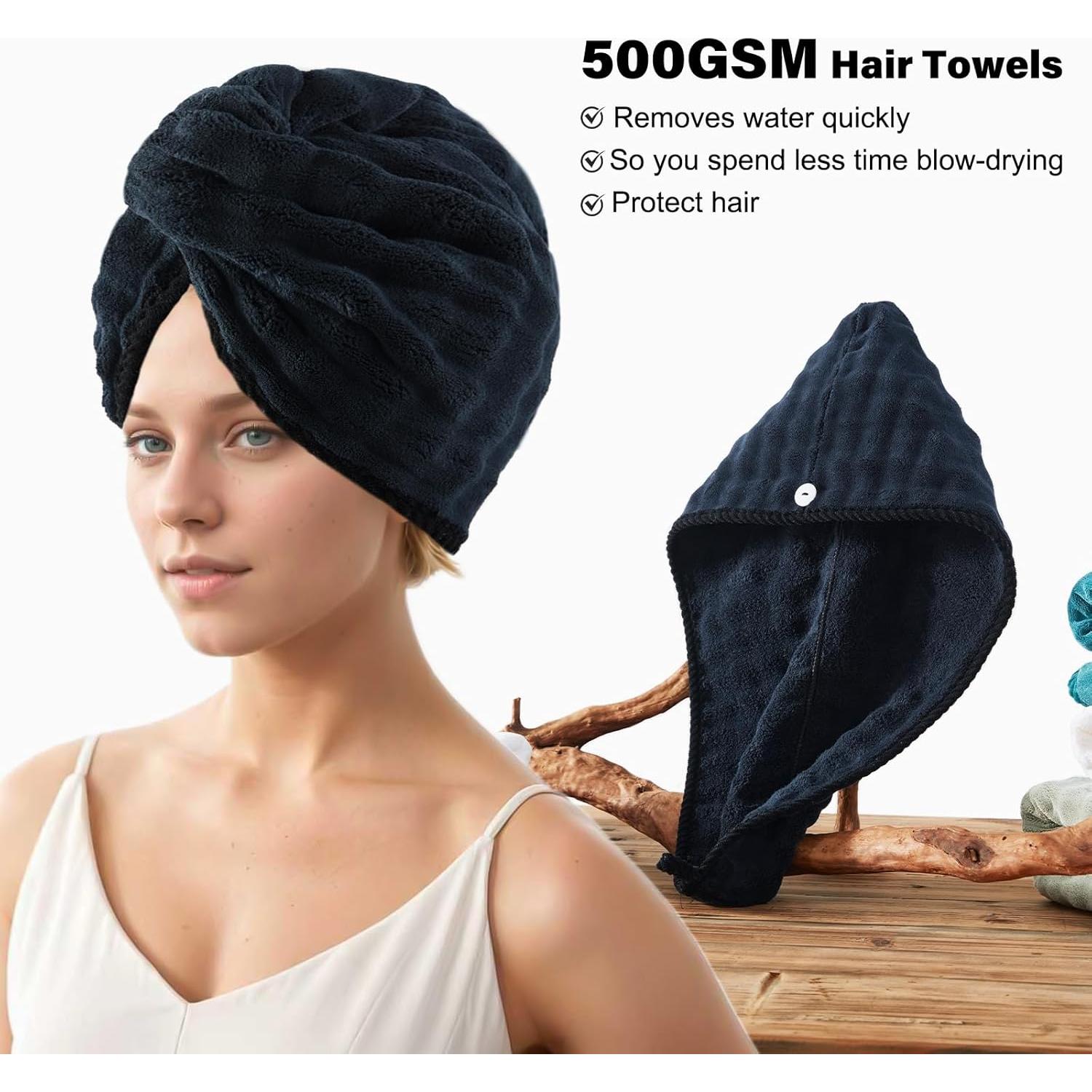 Juego de Toallas de Microfibra COZYART 8 Piezas Negro 500GSM