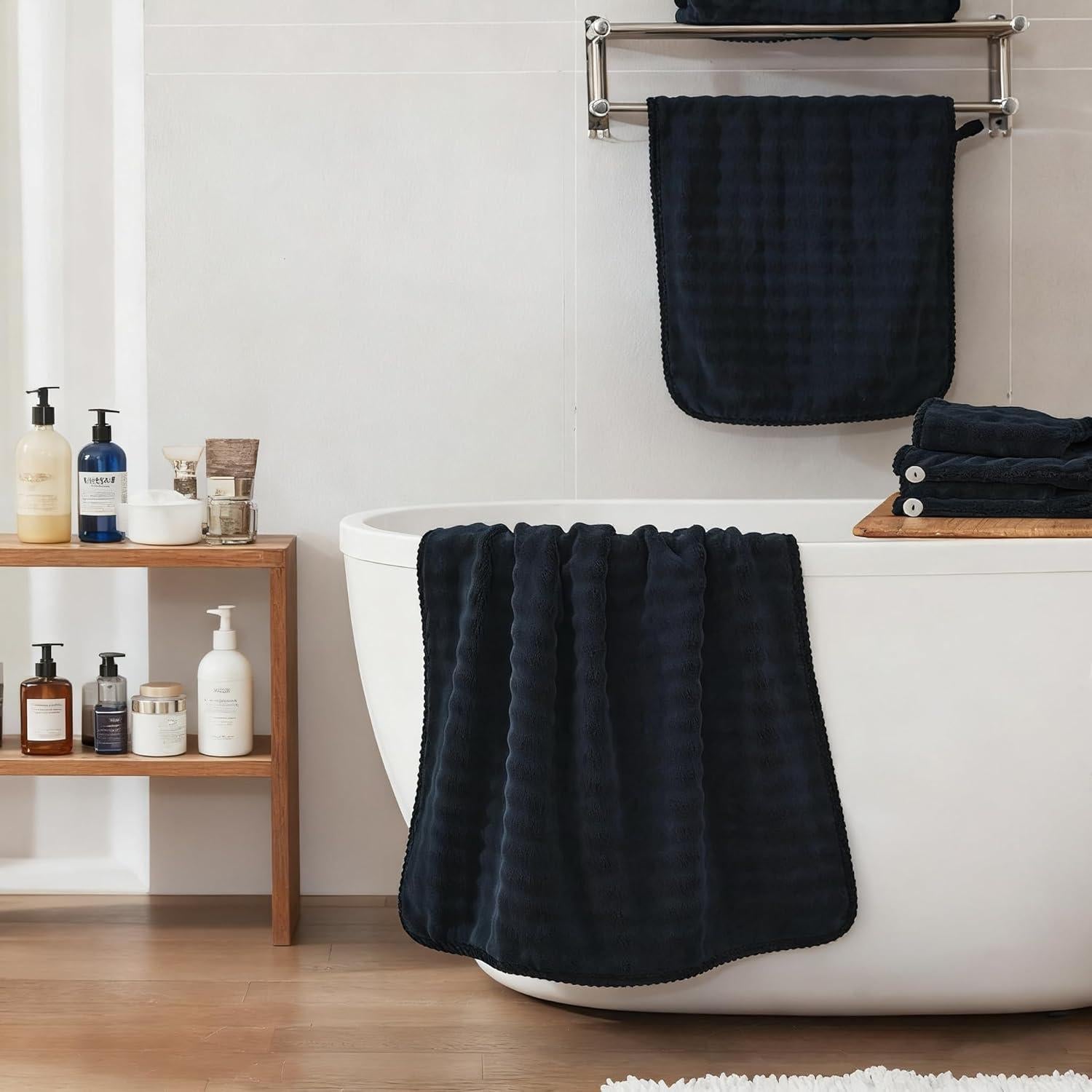 Juego de Toallas de Microfibra COZYART 8 Piezas Negro 500GSM