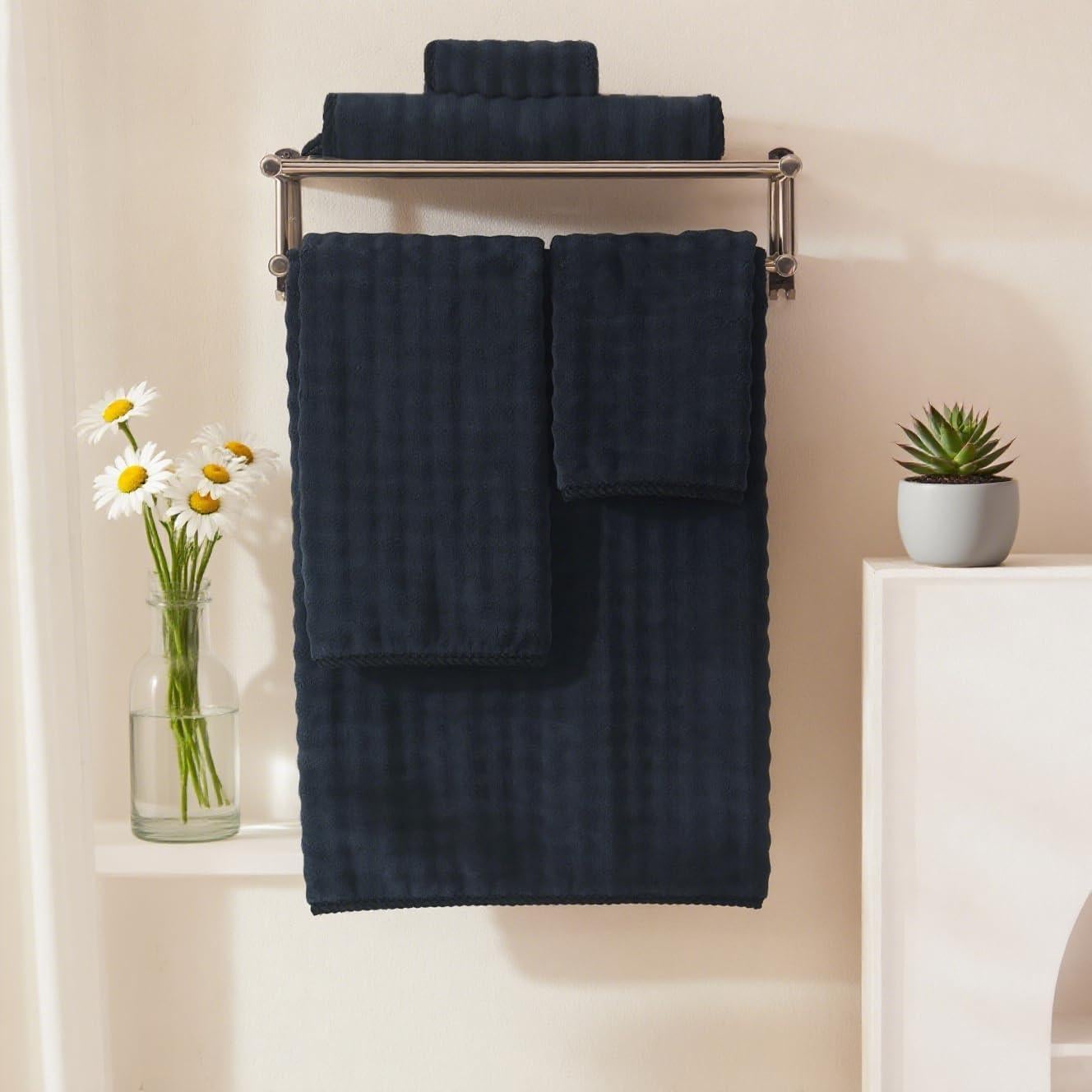 Juego de Toallas de Microfibra COZYART 8 Piezas Negro 500GSM