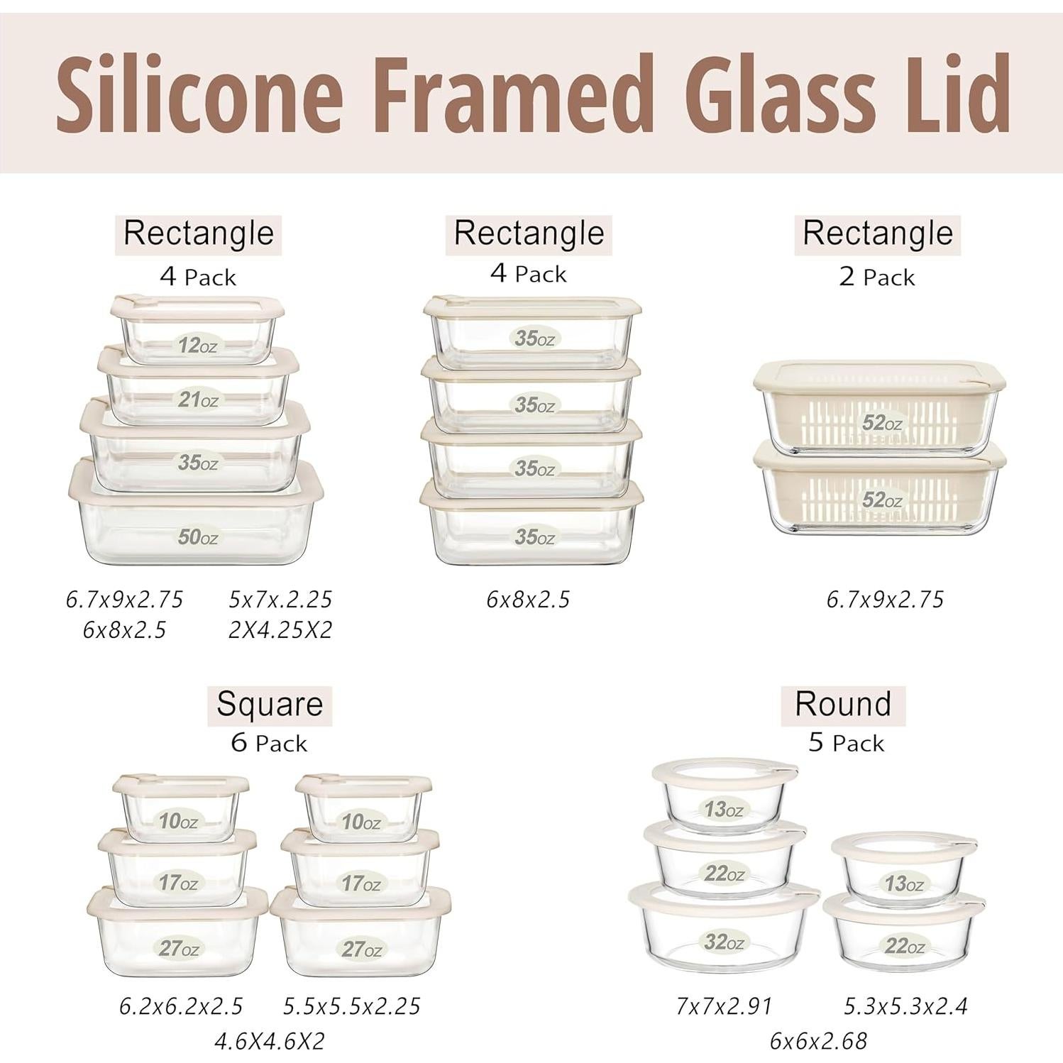 Juego de 5 Contenedores de Vidrio Urban Green 100% Libre de Plástico