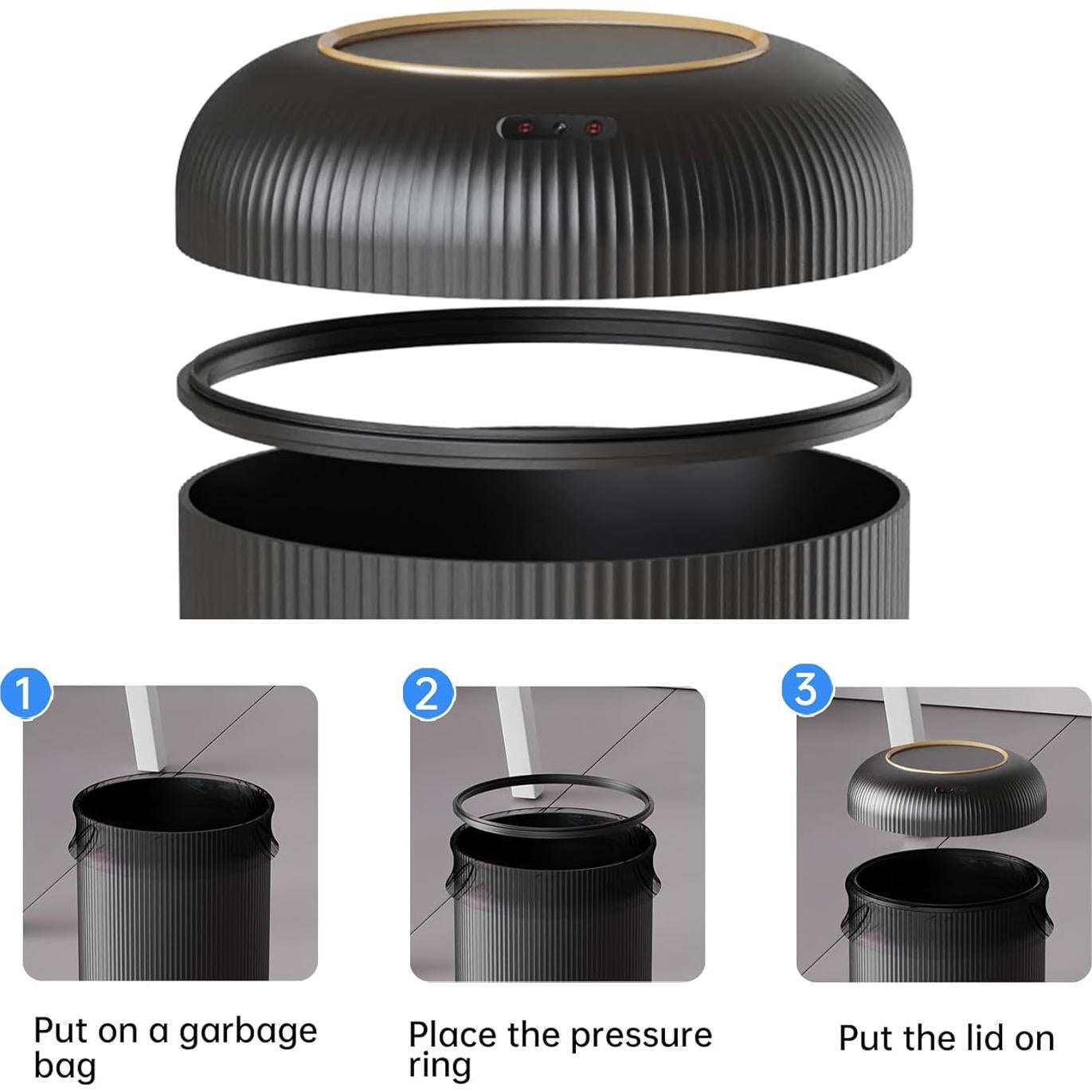 Papelera Automática URALFA 11L con Sensor de Movimiento Negra