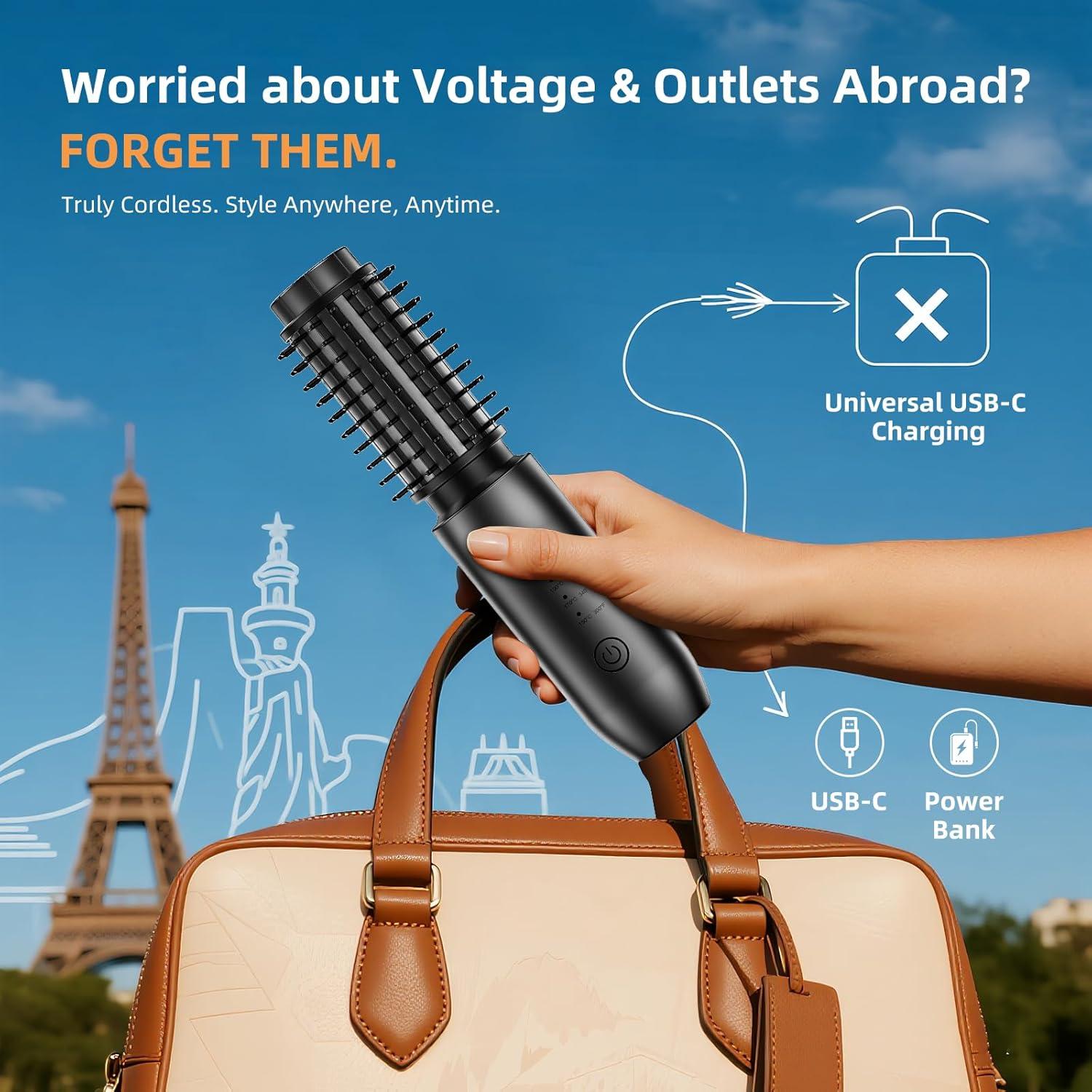 Cepillo Rizador Inalámbrico CARESKY Mini 3.81 cm USB-C