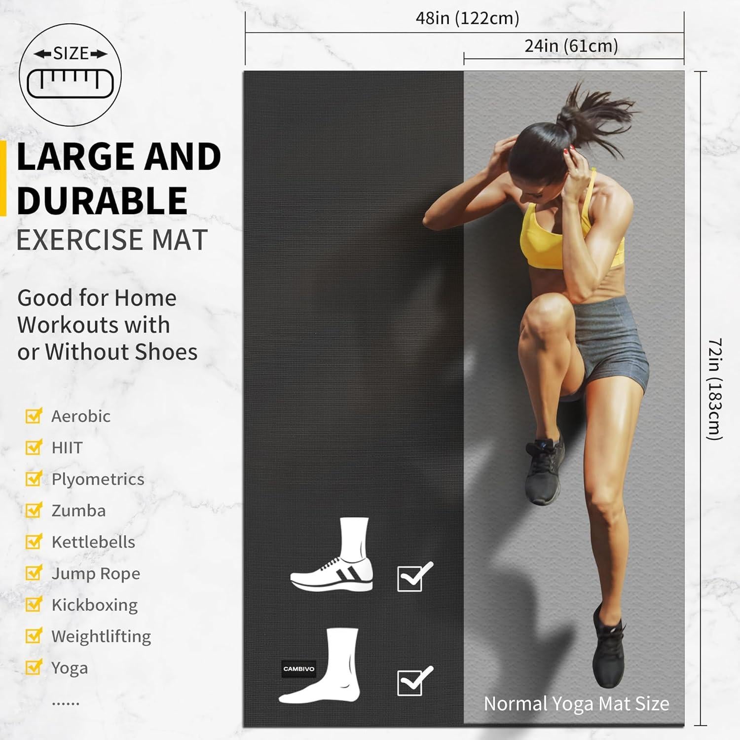 Alfombrilla de Ejercicio CAMBIVO 1.83x1.22m 7mm Antideslizante