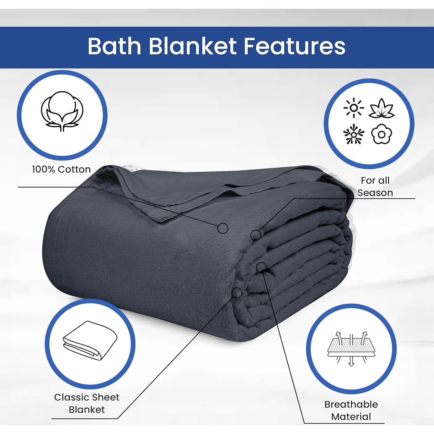 Linteum Textile Supply 100% Cotton Hospital Patient Bath Blanket, Bed Bath Sheet, Twin Blanket Lightweight Sheet Blankets 70x90 in, 1.75 lb. Charcoal