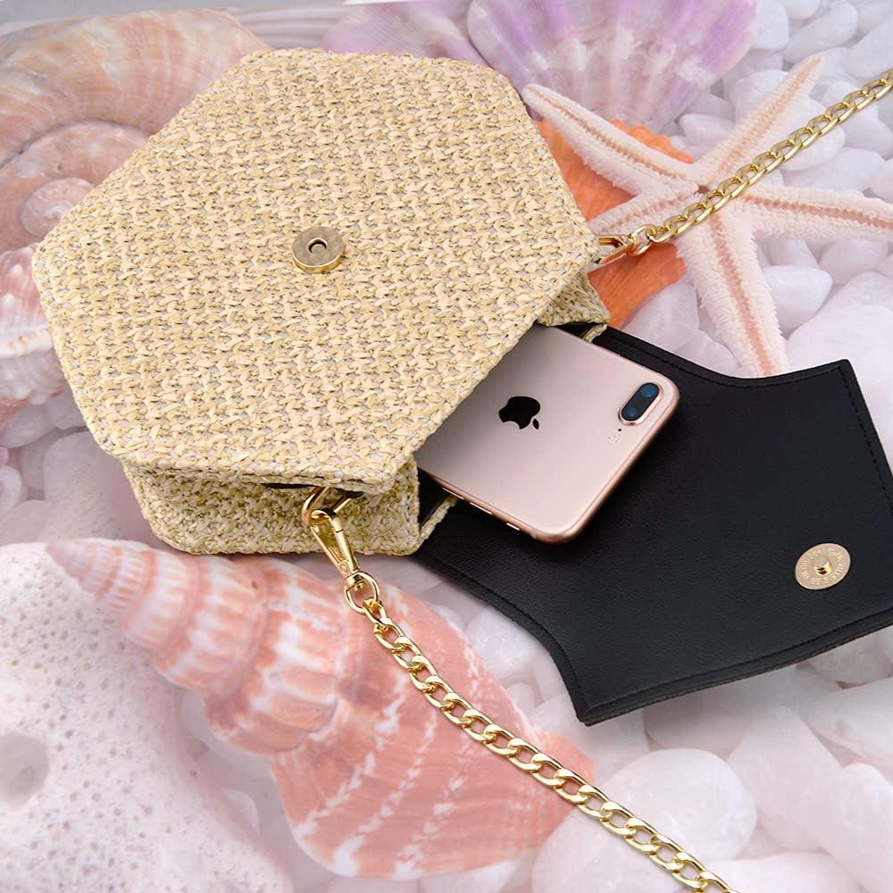 Bolso Cruzado de Paja Natural Bausweety Negro 20x19cm